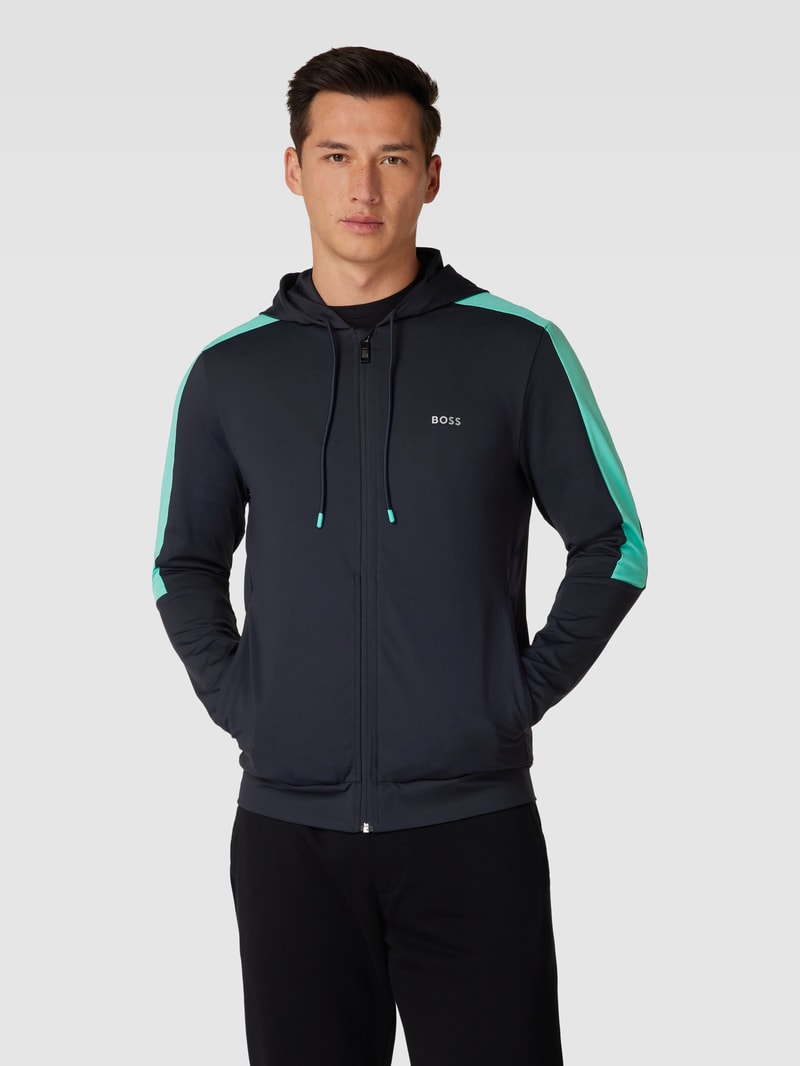 Sweatjacke mit Label-Print Modell 'Sicon' in marineblau