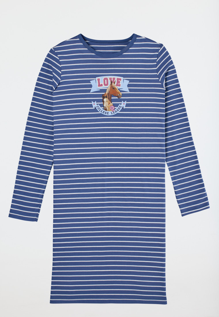Nachthemd langarm Organic Cotton Pferdeprint blau - Horse World