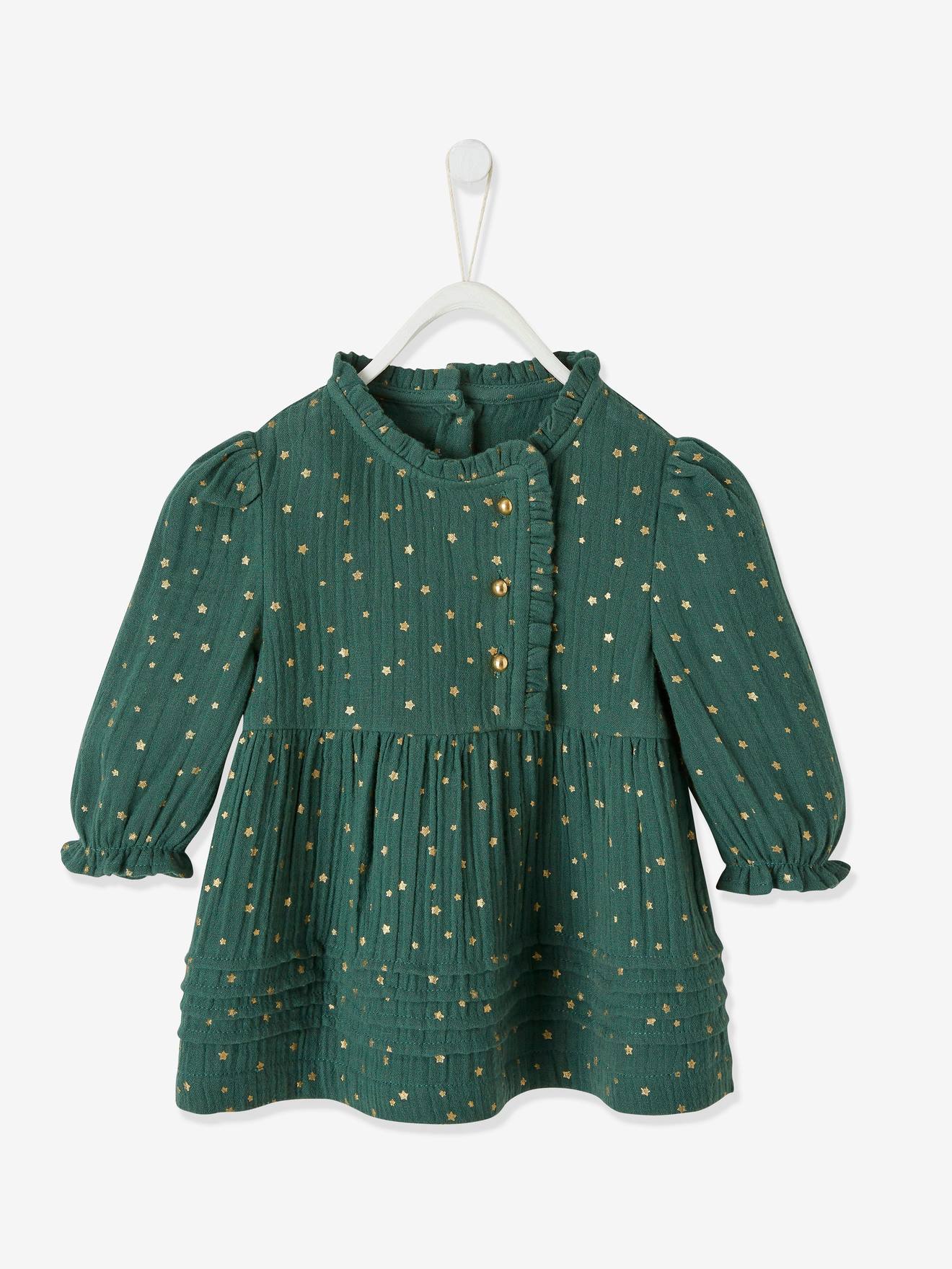 Robe en gaze de coton bébé ouverture décalée rouge foncé imprimé