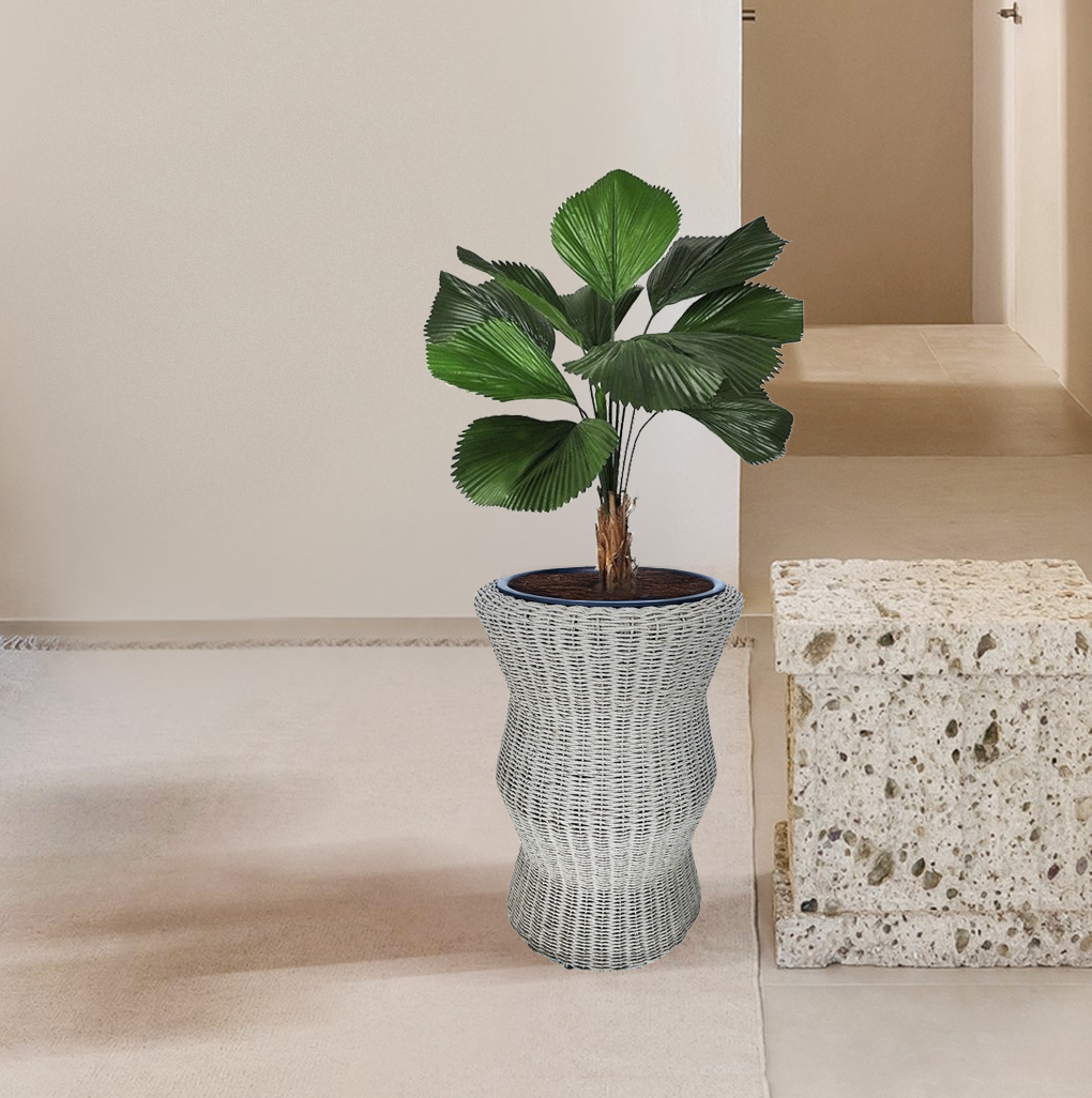 HC Garten & Freizeit Blumentopf Rattan-Optik mit Plastiktopf