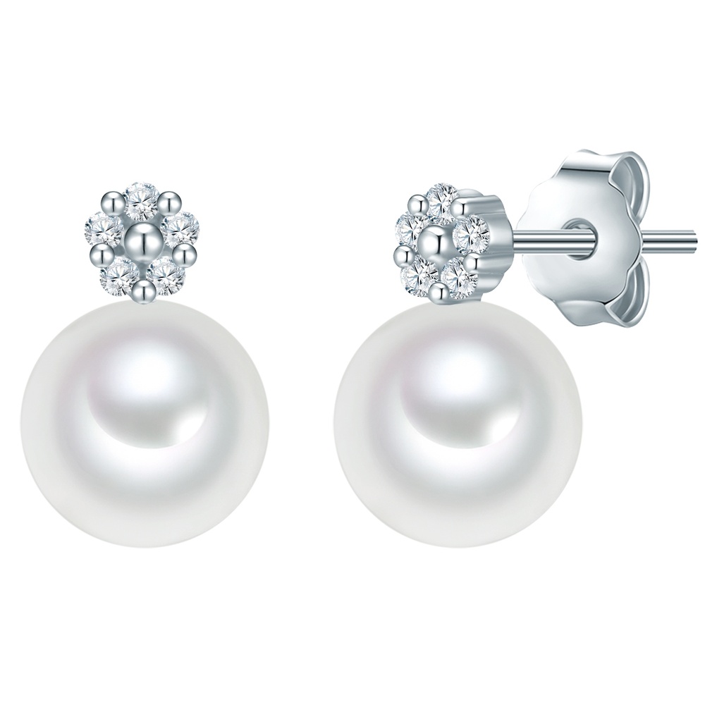 Valero Pearls Boucles doreilles Argent sterling Oxyde de zirconium (CZ) Perle de culture d'eau  Boucles d'oreilles