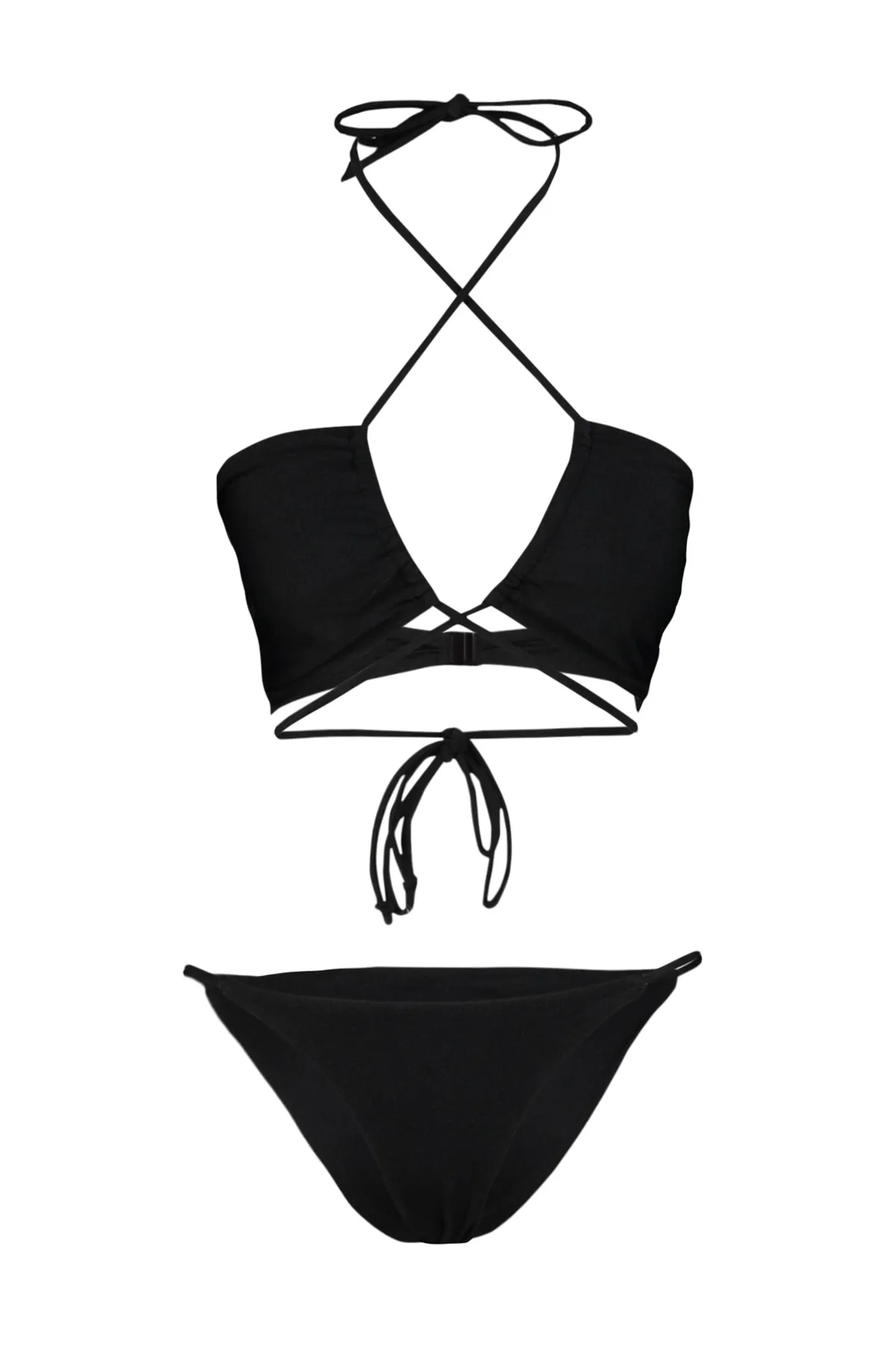 Trendyol Collection  Schwarzes trägerloses Bikini-Set mit normalem Bein und Bindeband TBESS23BT00063