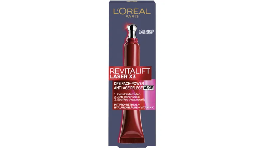 L'Oréal Paris Revitalift Laser X3 Augencreme - Straffende Wirkung für gemilderte Falten und intensive Feuchtigkeit 15 ml