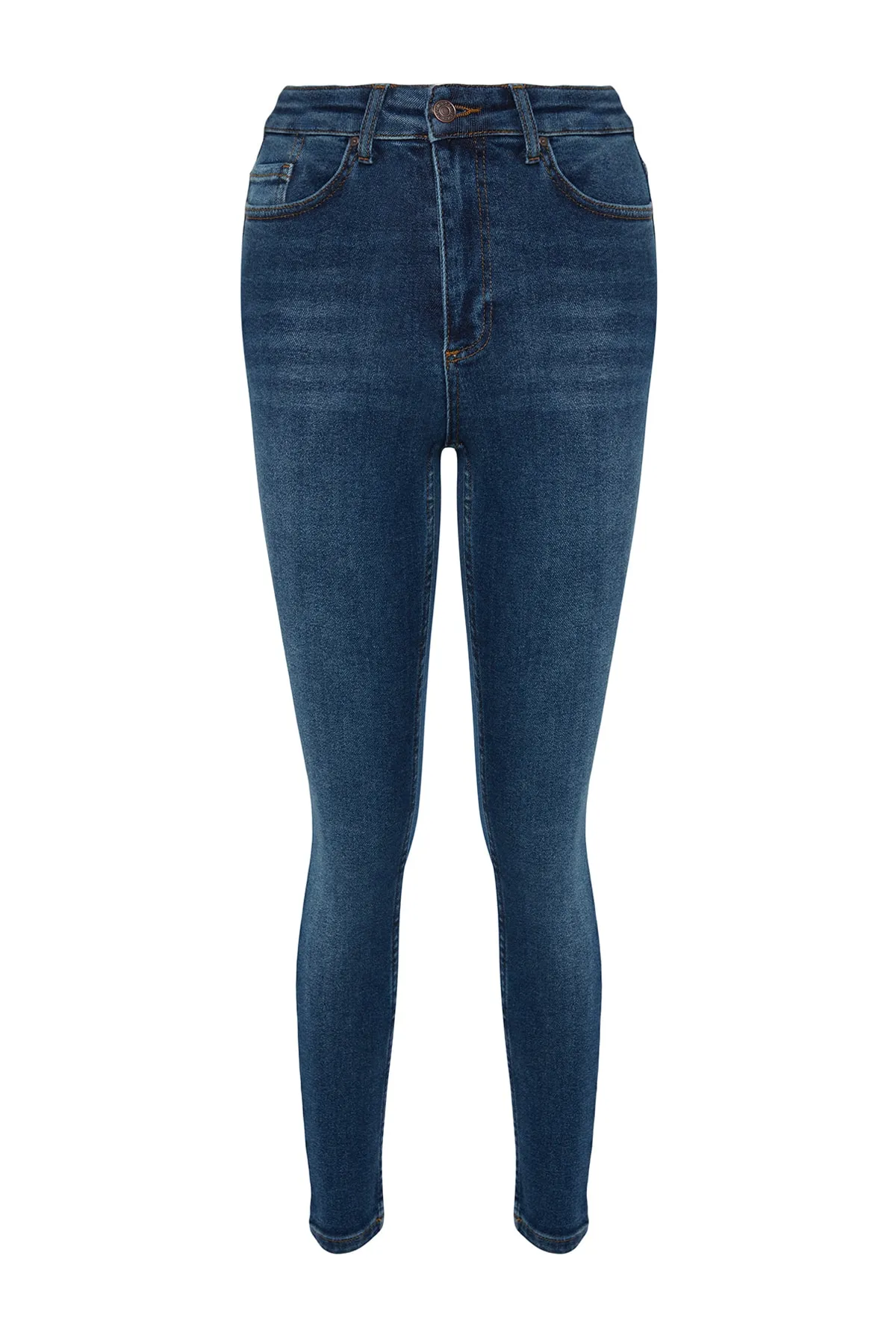 Trendyol Collection  Marineblaue Röhrenjeans mit hoher Taille TWOAW24JE00068