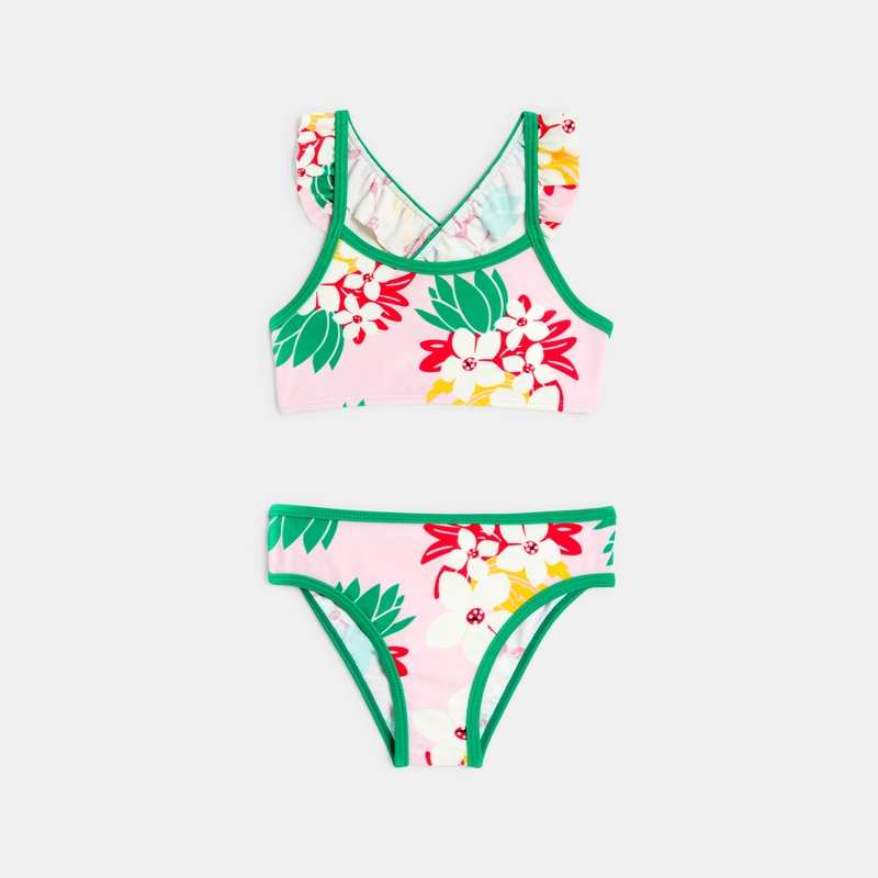 Maillot de bain 2 pièces bébé fille rose fleurs exotiques Catimini
