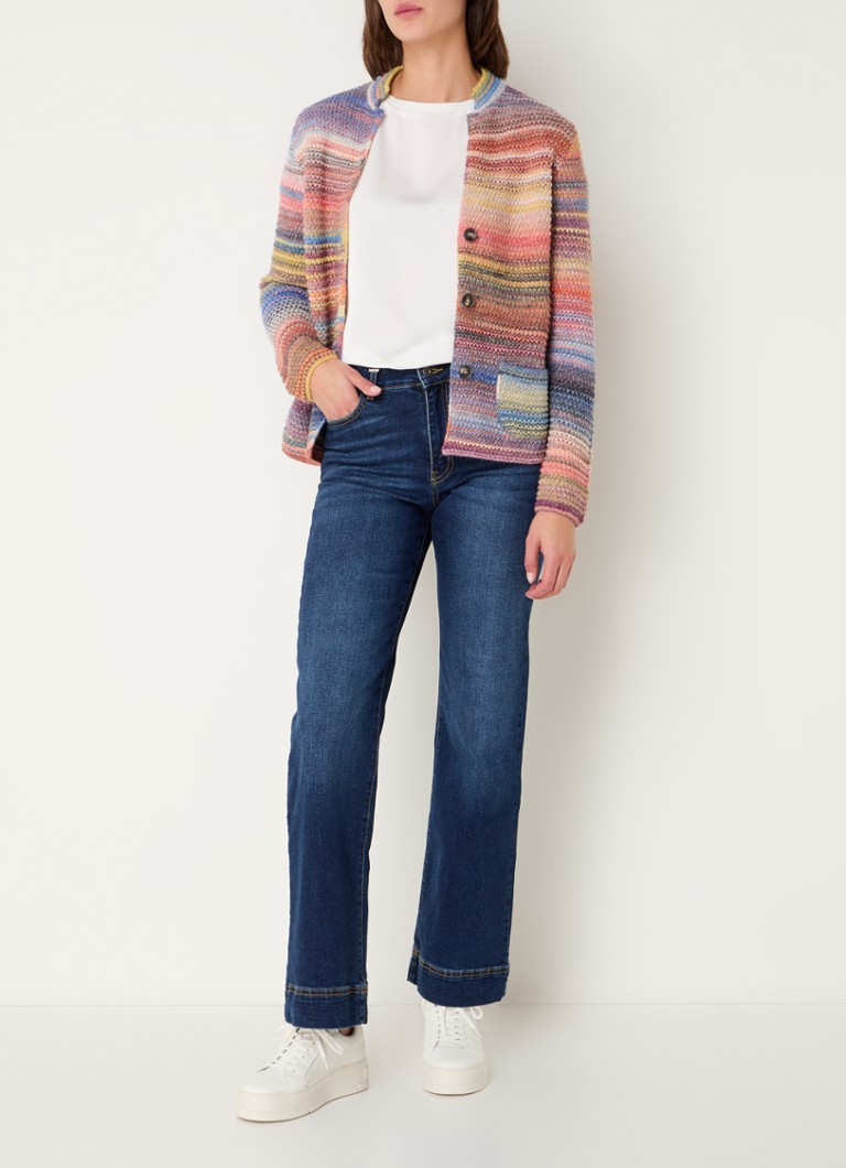 Cardigan Benetton din amestec de lână cu cusătură grosieră și buzunare aplicate.