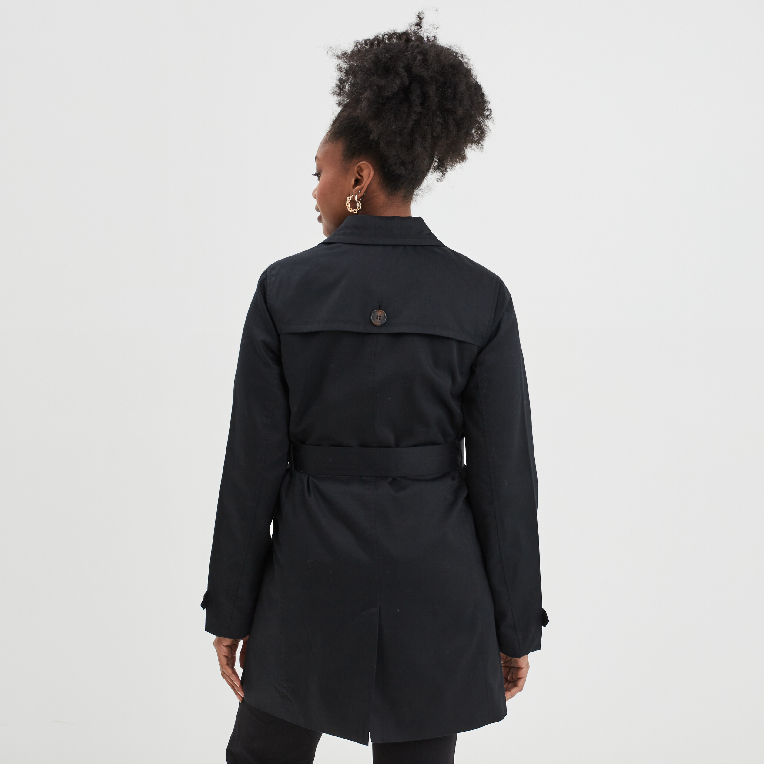 Trench mi-long ceinturé ajusté noir femme | La Halle