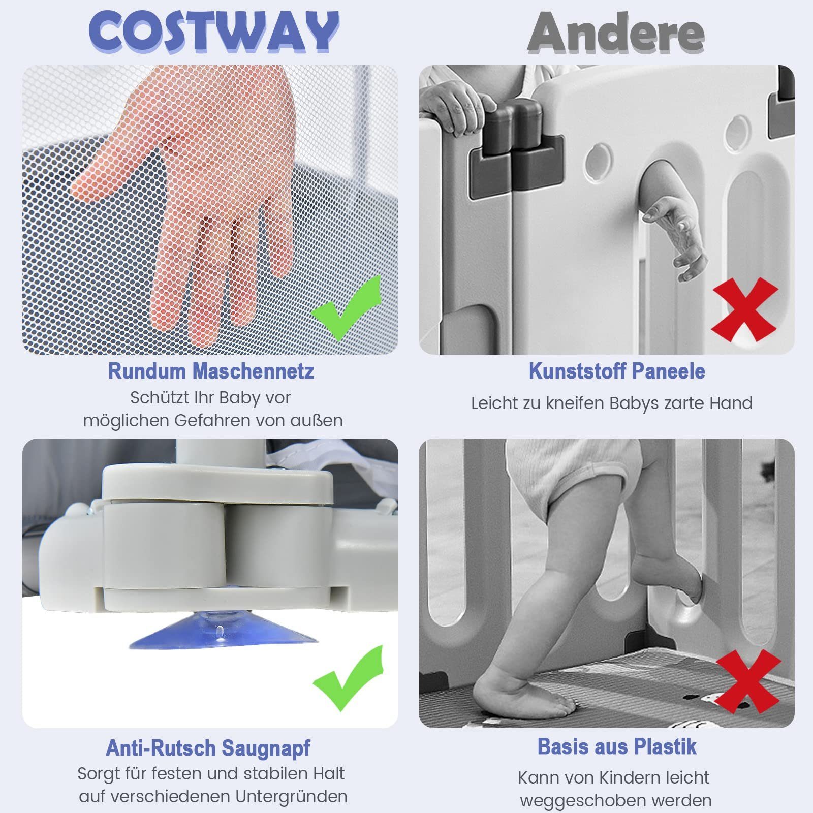 COSTWAY Laufgitter Baby Laufstall, mit 50 Bälle & Netzwänden & Tür