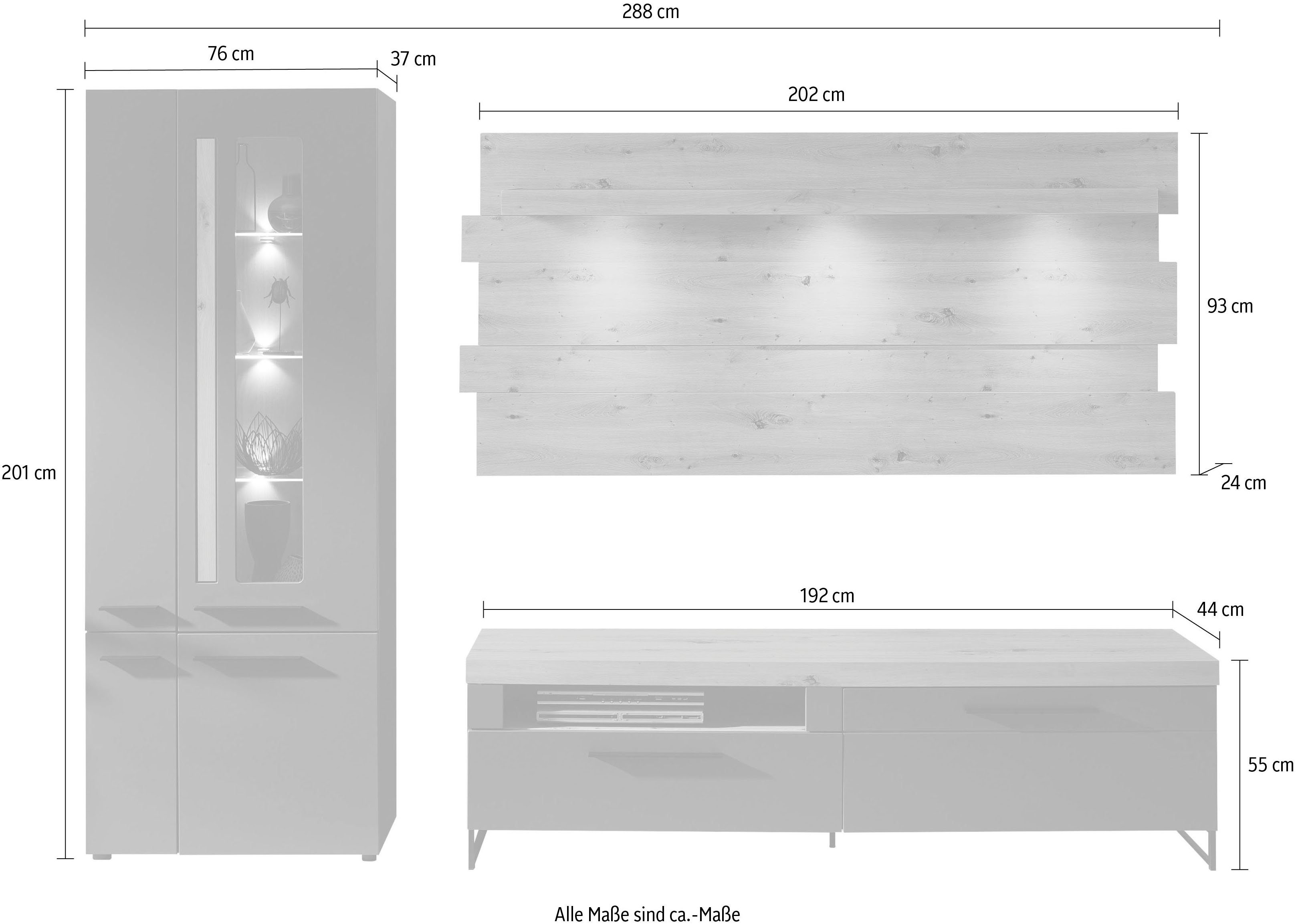Innostyle Wohnwand Loft Two, (3-St), inklusive LED-Beleuchtung