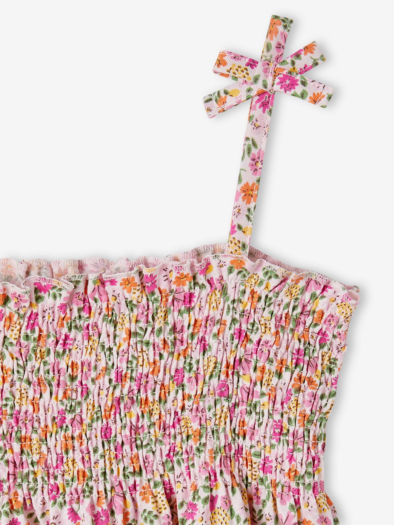 Vertbaudet Mädchen Top mit Blumenprint, gesmokt Oeko-Tex - pfirsich