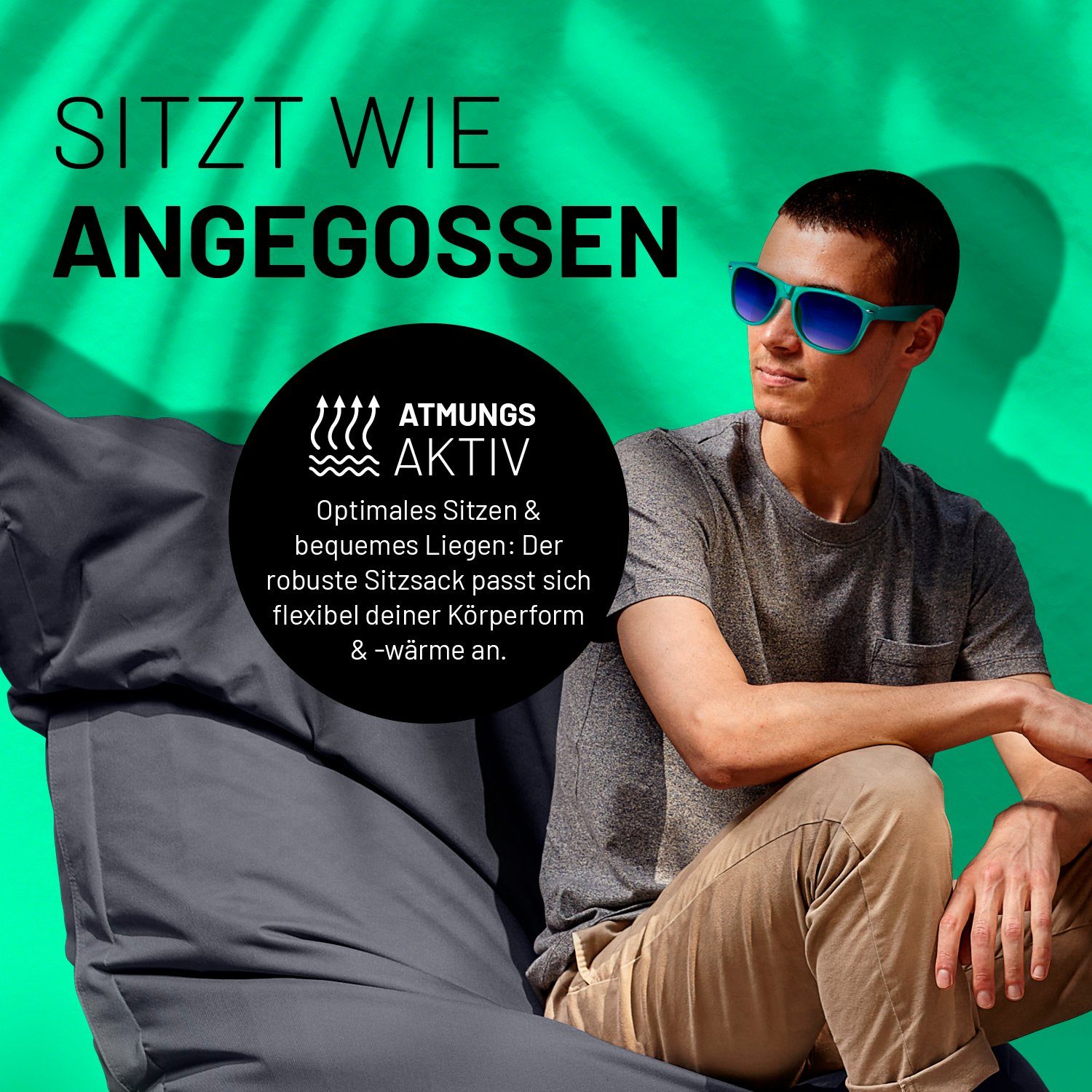 Lumaland Sitzsack Luxury Riesensitzsack XXL Bodenkissen, 380L 140x180cm waschbar wasserfest In-& Outdoor 5 Jahre Garantie
