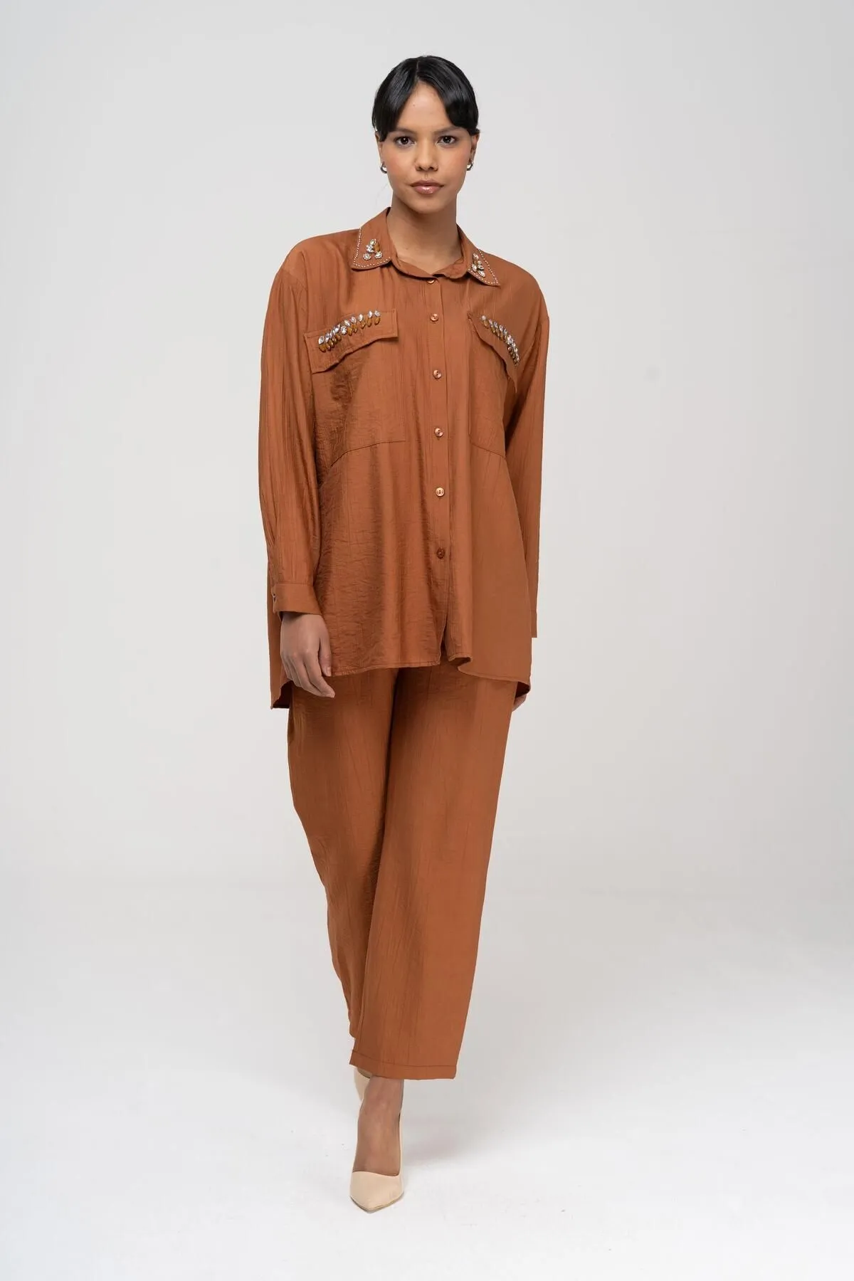 Olcay  Tuniği Hosenset mit Steindetail und elastischer Taille, ZIMT, 9222-TK
