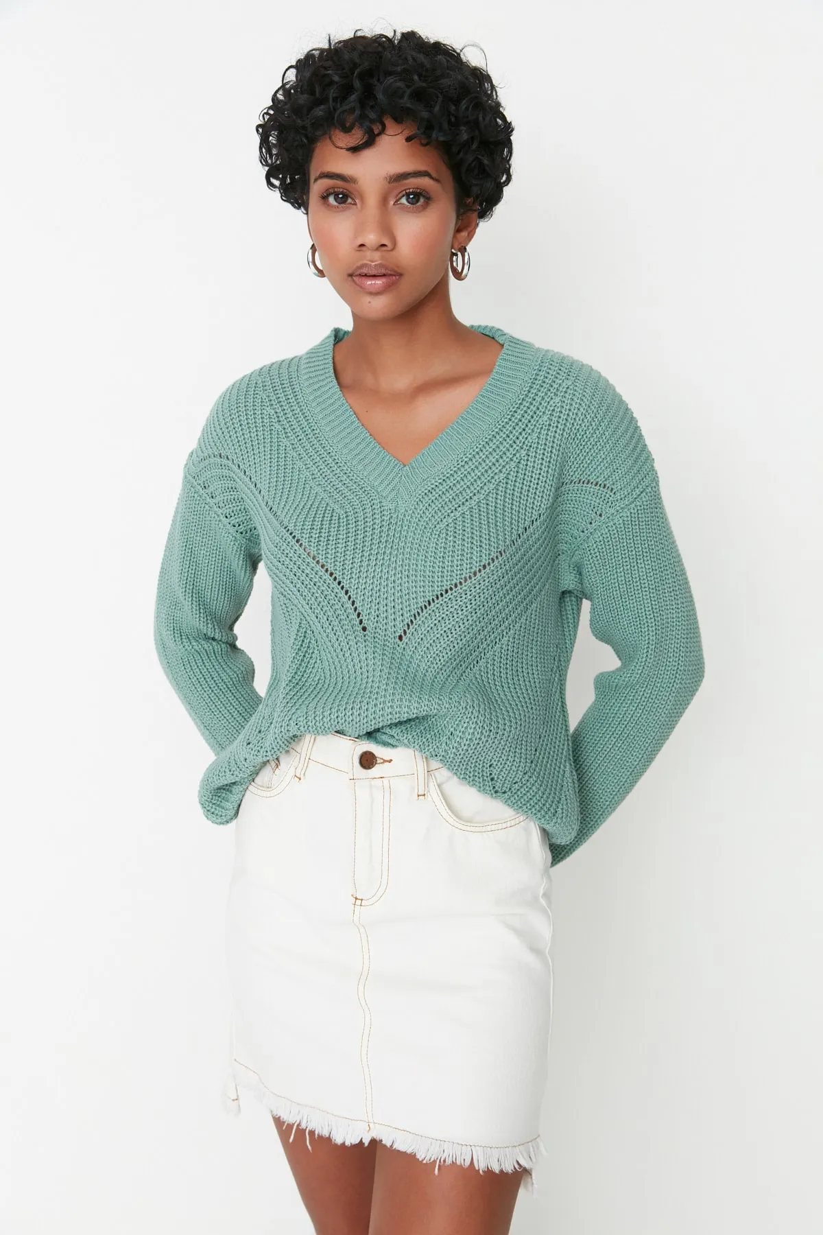 Trendyol Collection  Mintfarbener Strickpullover mit Lochmuster TWOAW21KZ0690