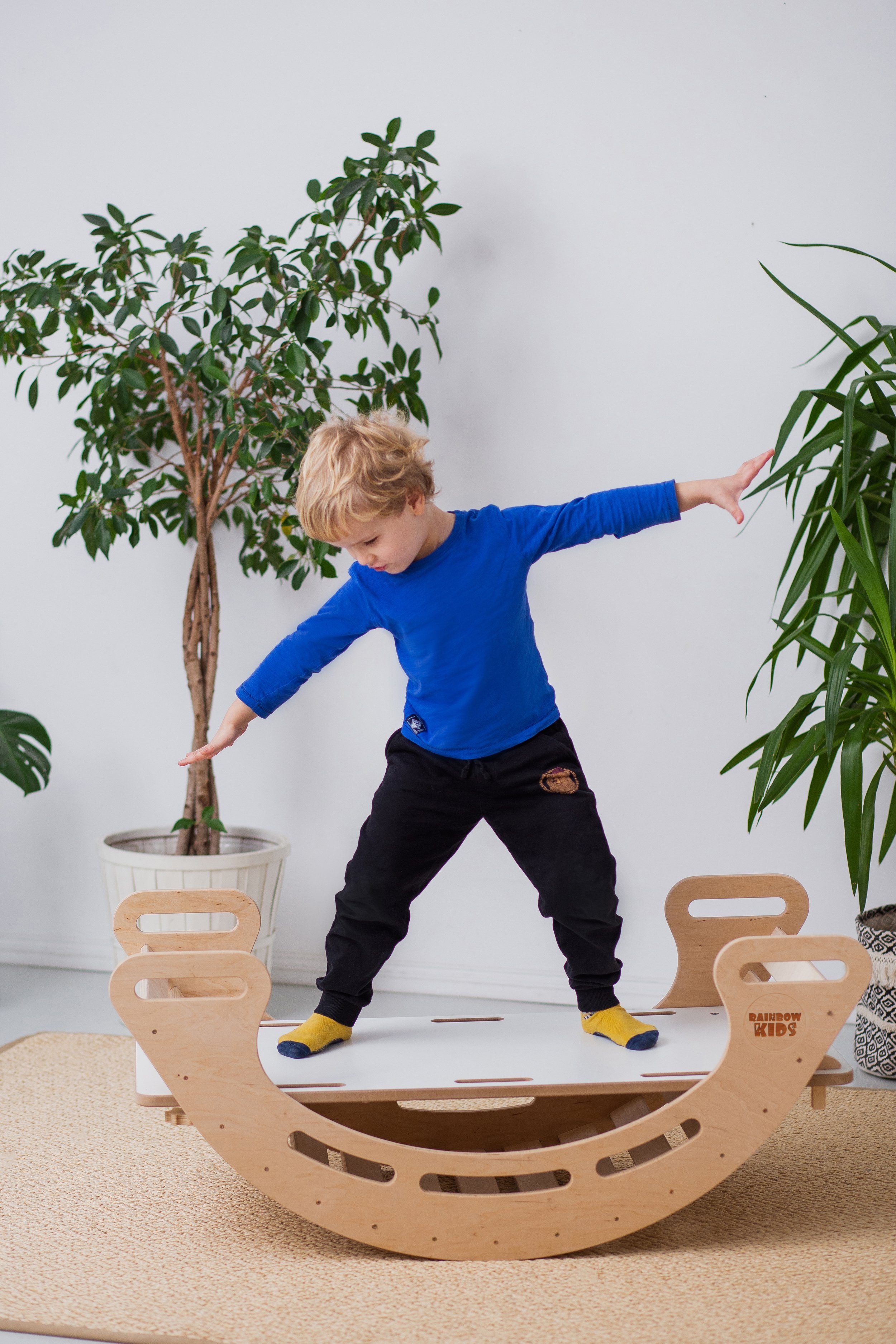 Rainbow Kids Wippe Montessori Kletterdreieck Rutsche Kletterbogen Wippe + Bogenkissen (S003 + Bogenkissen)