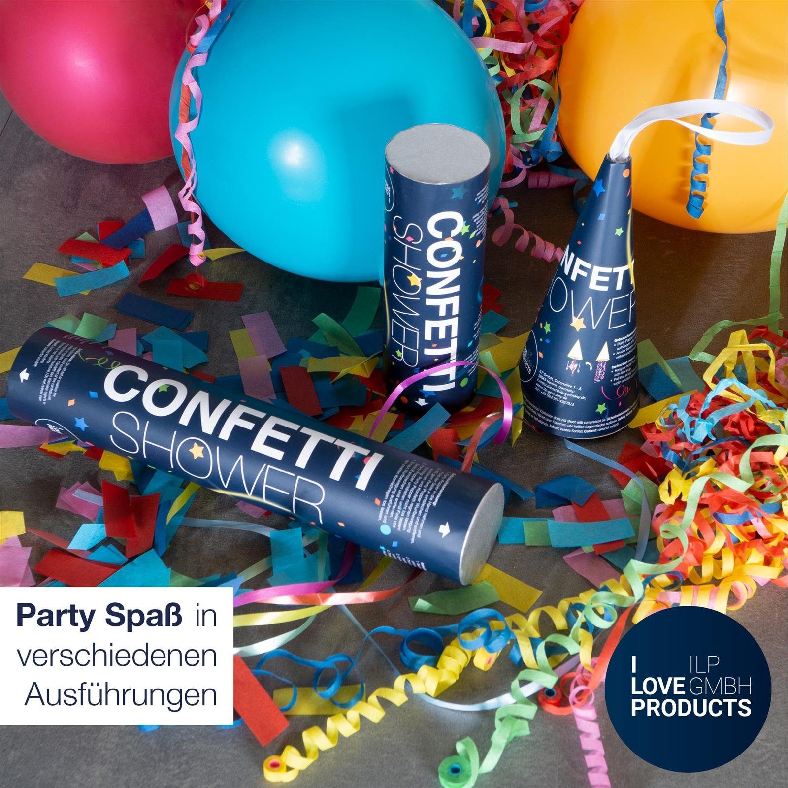 ILP Konfetti 6x Party Popper Hut, Konfettikanone ohne Knall - Bunter Partyspaß - 15,5 cm