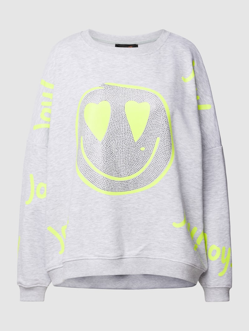 Sweatshirt mit Strasssteinbesatz Modell 'JOY' in hellgrau meliert