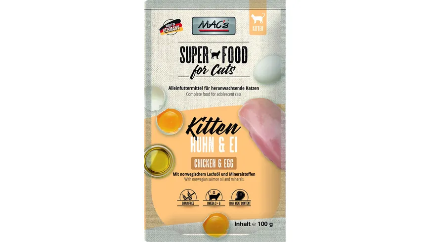 MAC's CAT Katzennassfutter Pouchpack Kitten Huhn & Ei 100 g