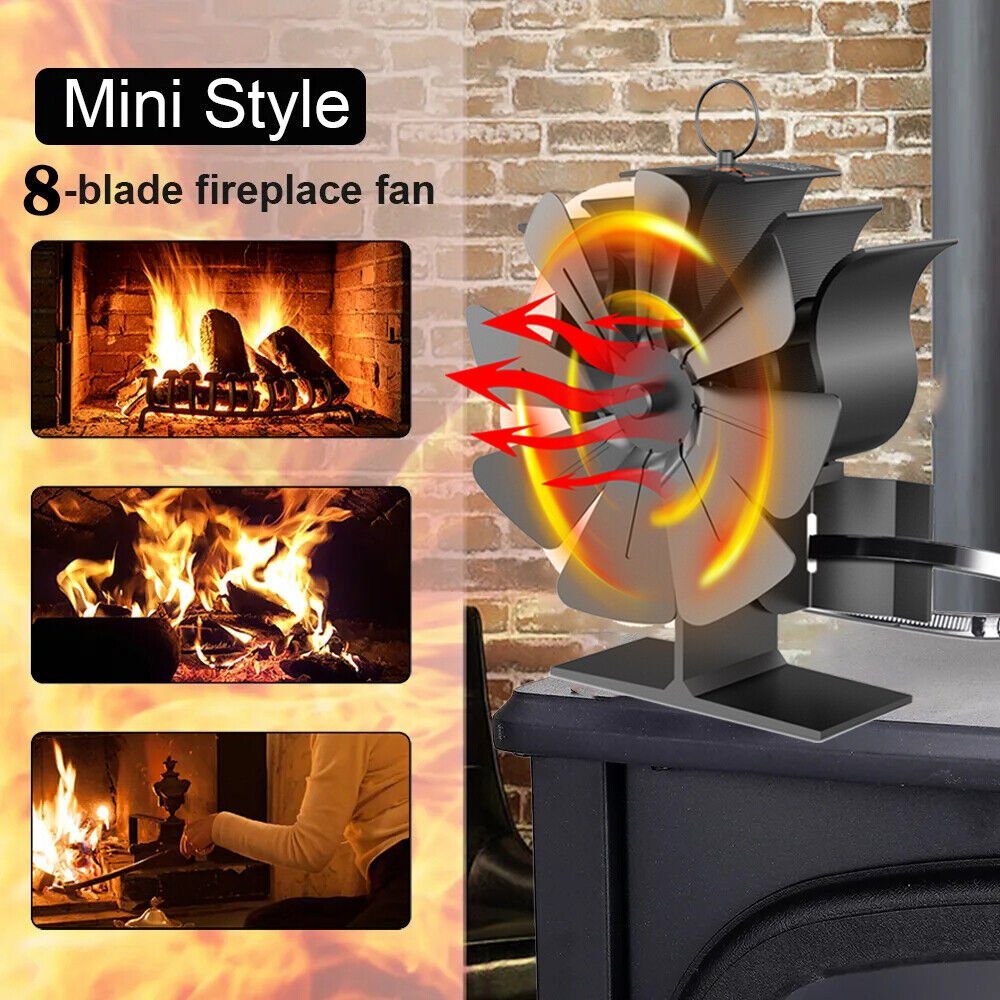 BlingBin Kaminventilator Kaminofen Ventilator 8 Flügel Herd Lüfter für Holzbrenner Gebläse, Warmluftverteile Effiziente Wärmeverteilung für Holzbrenner