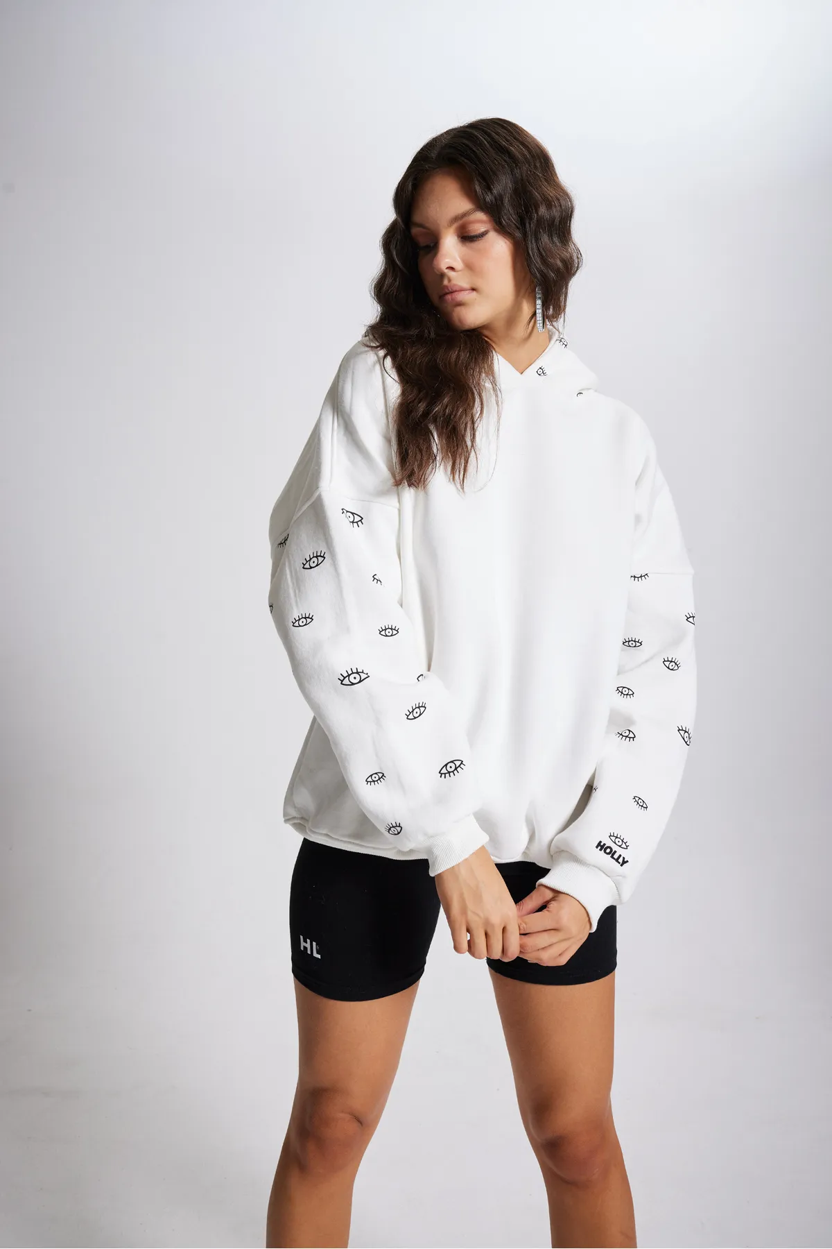 HOLLY LOLLY  Übergroßes Unisex-Augen-Sweatshirt mit Kapuze, Weiß
