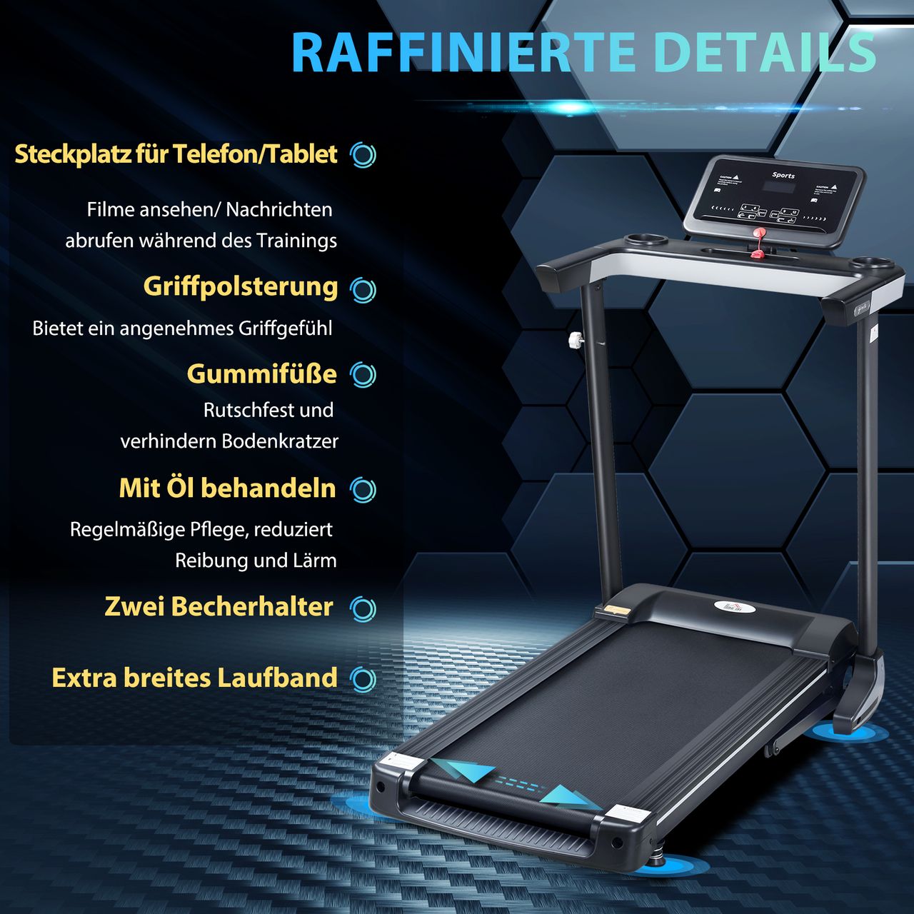 HOMCOM Motorisiertes Laufband Fitnessgeräte Klappbar mit Handyhalterung