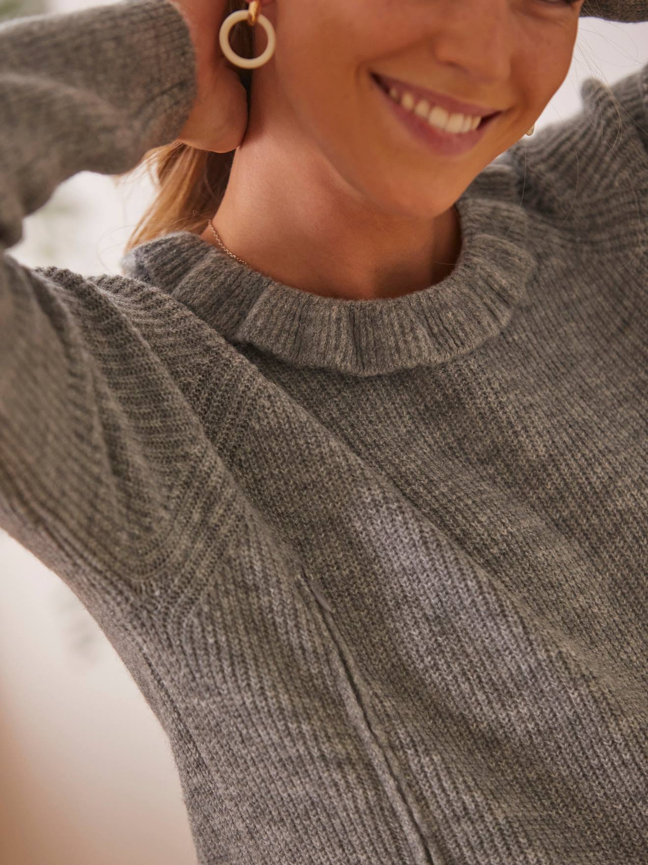Vertbaudet Pullover mit Rüschenkragen, Schwangerschaft & Stillzeit - grau