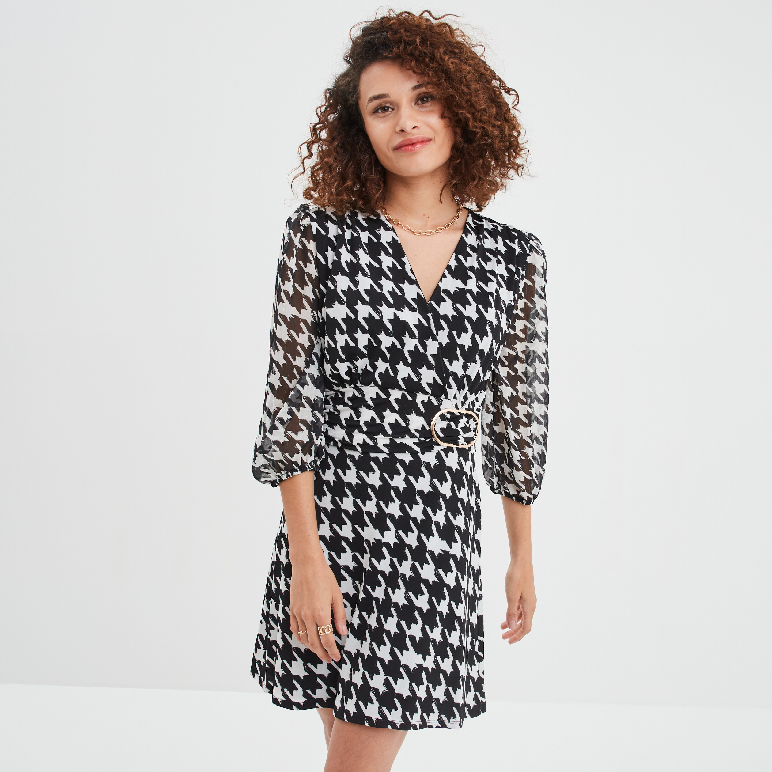 Robe cache-coeur manches 3 4 bouffantes ecru femme | La Halle