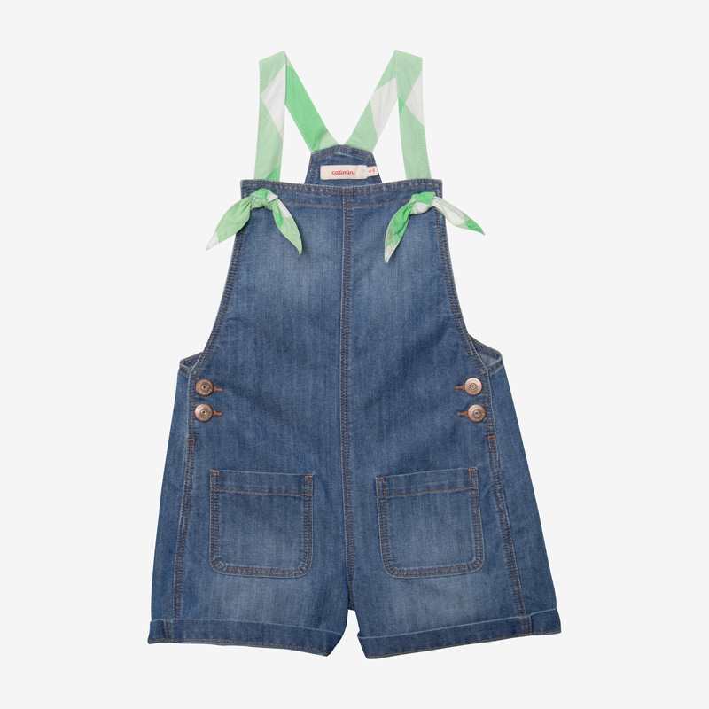 Salopette courte fille en jean bleue Catimini