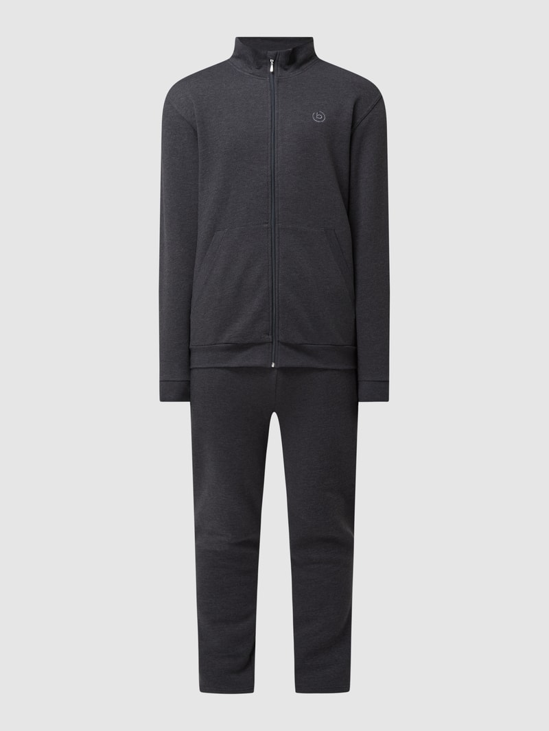 Sweatjacke und Lounge-Hose im Set in dunkelgrau meliert