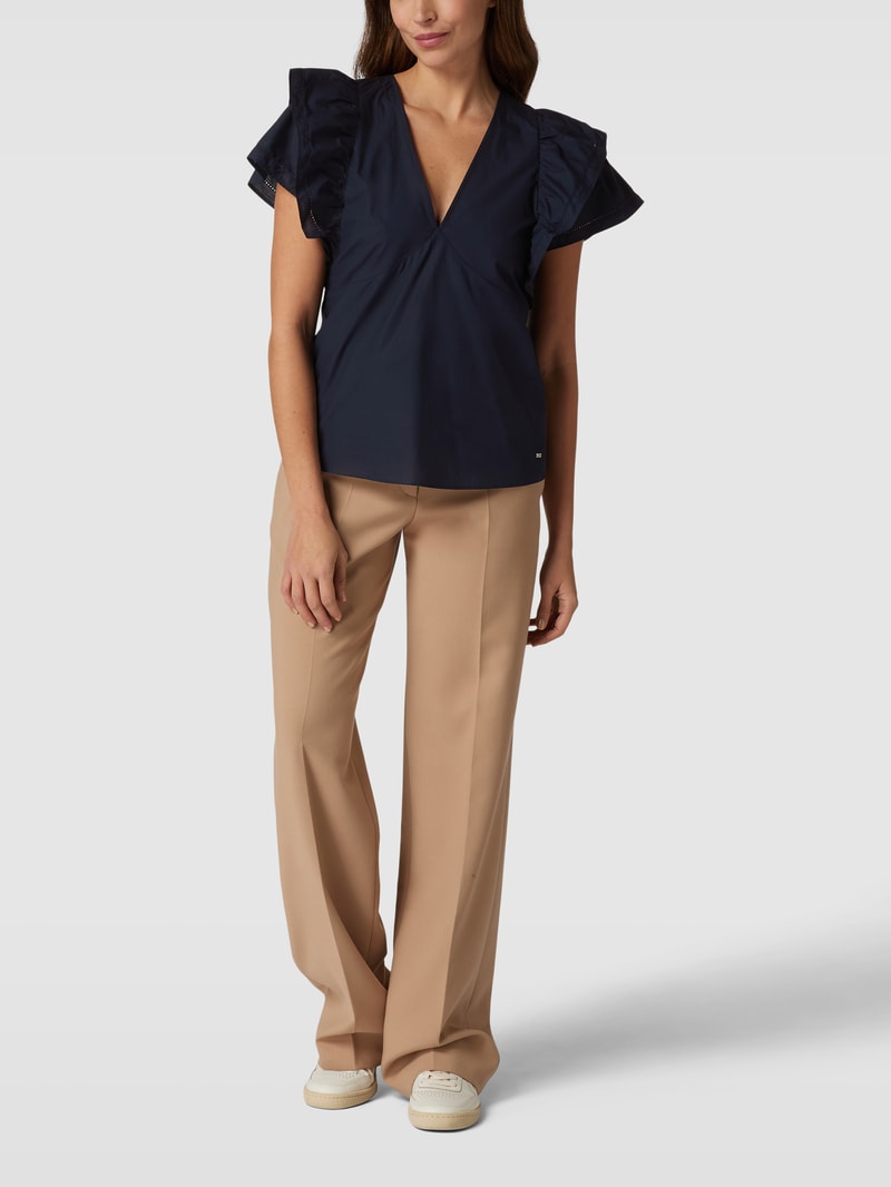 Bluse mit Volants Modell 'SATEEN' in marineblau
