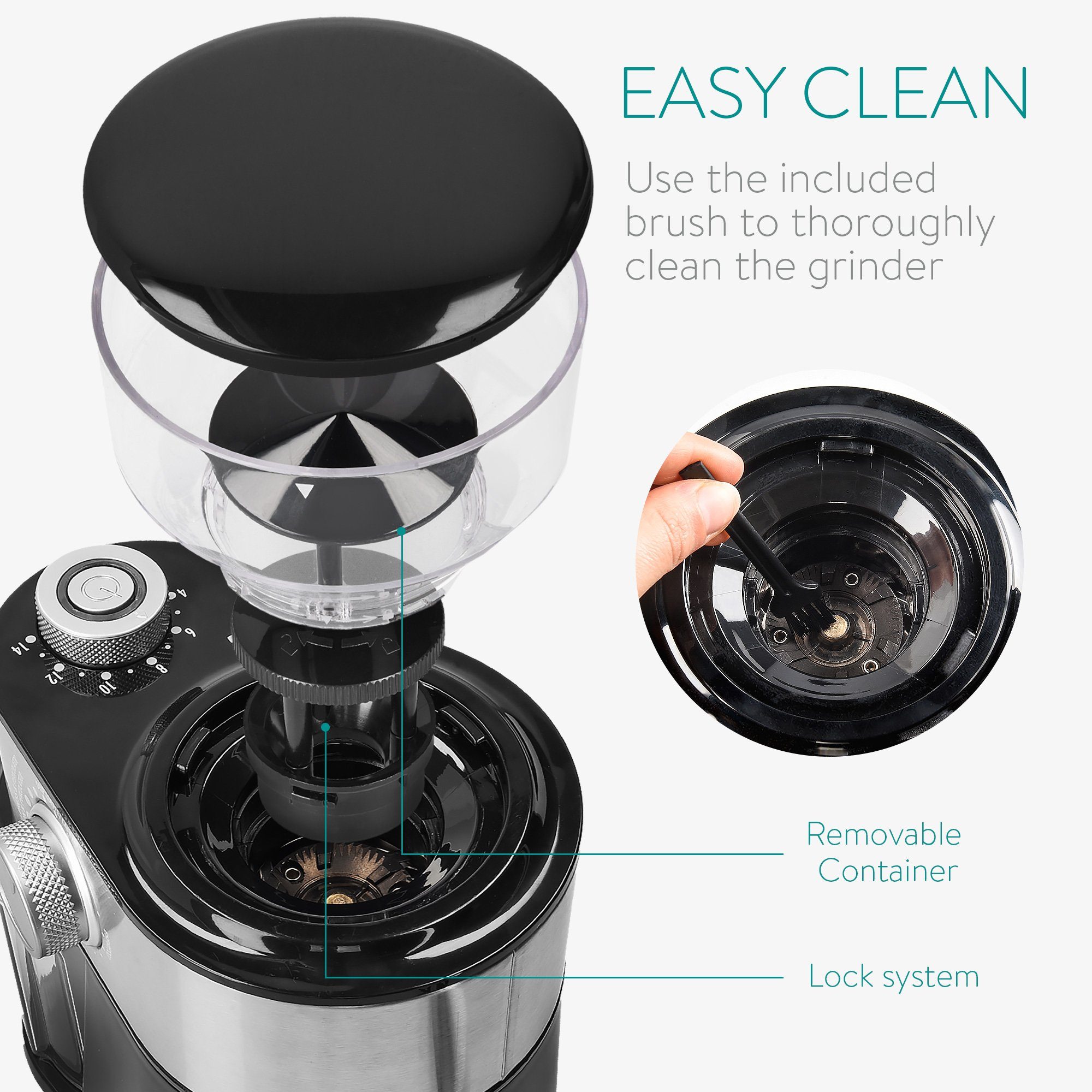 Navaris Kaffeemühle elektrische Kaffeemühle mit Edelstahl Scheibenmahlwerk