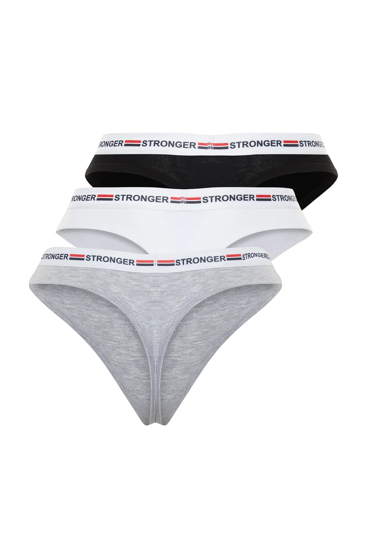 Trendyol Collection  Schwarz-Mehrfarbiges 3er-Pack Baumwollgummi-Tanga-Strickhöschen mit detaillierten Details THMSS24KU00006