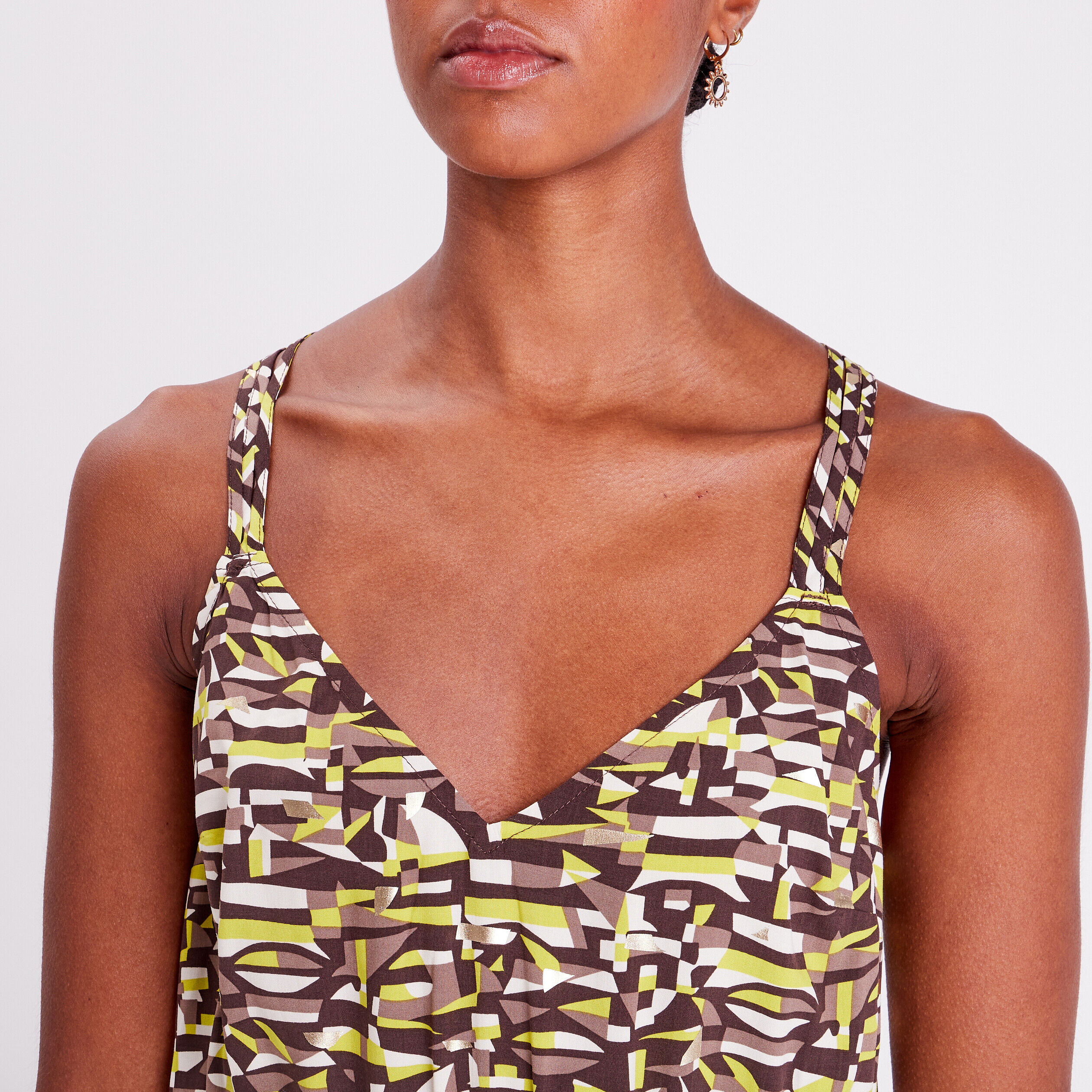 Robe longue évasée fendue marron femme | Cache Cache