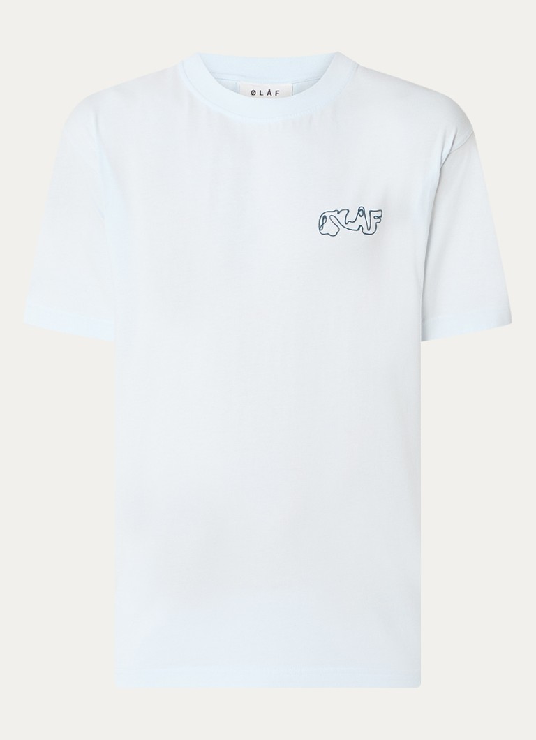 Camiseta OLAF com estampa nas costas e logo em formato de script.