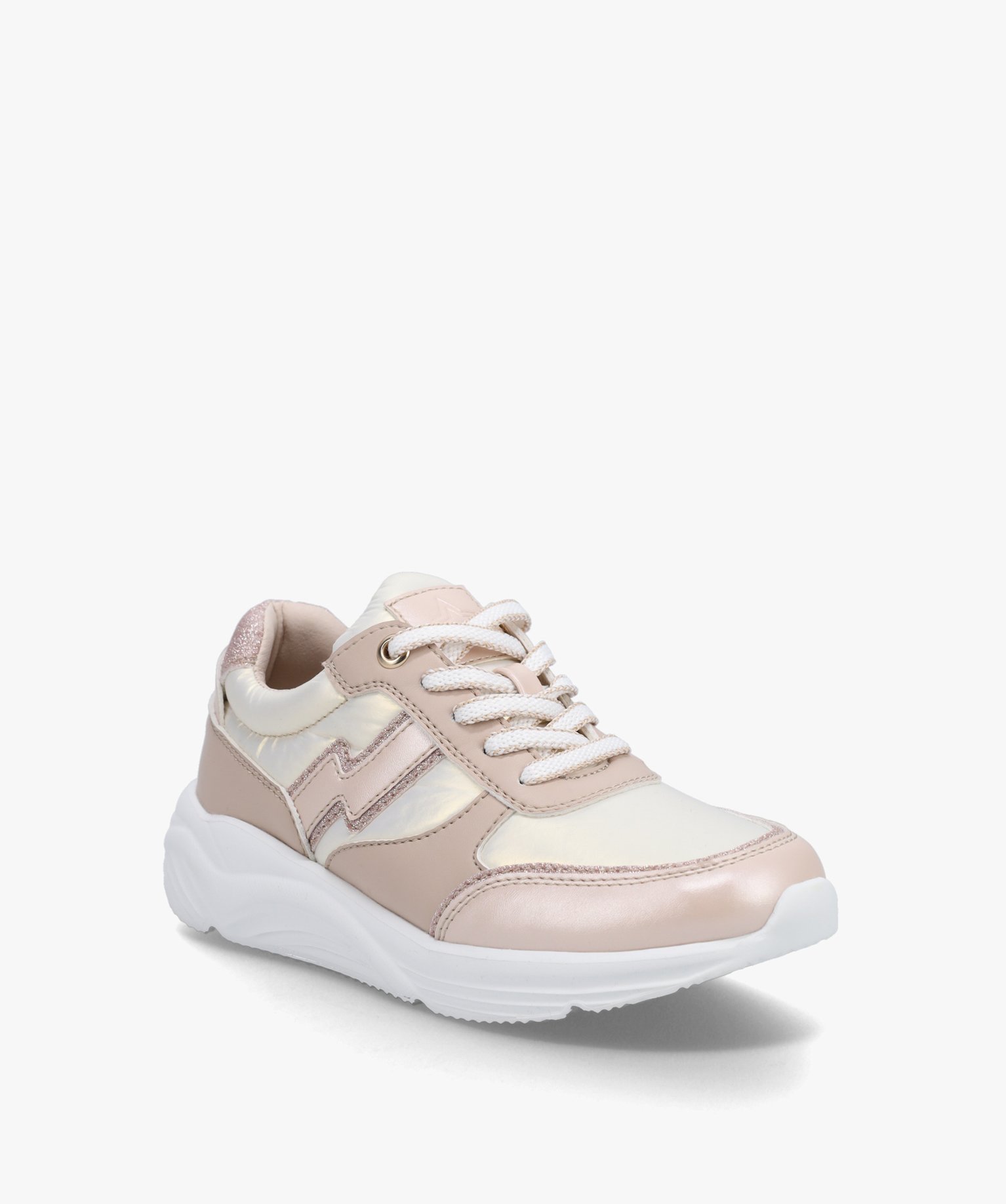 Baskets fille légères à lacets dessus toile satinée et i... rose | GEMO