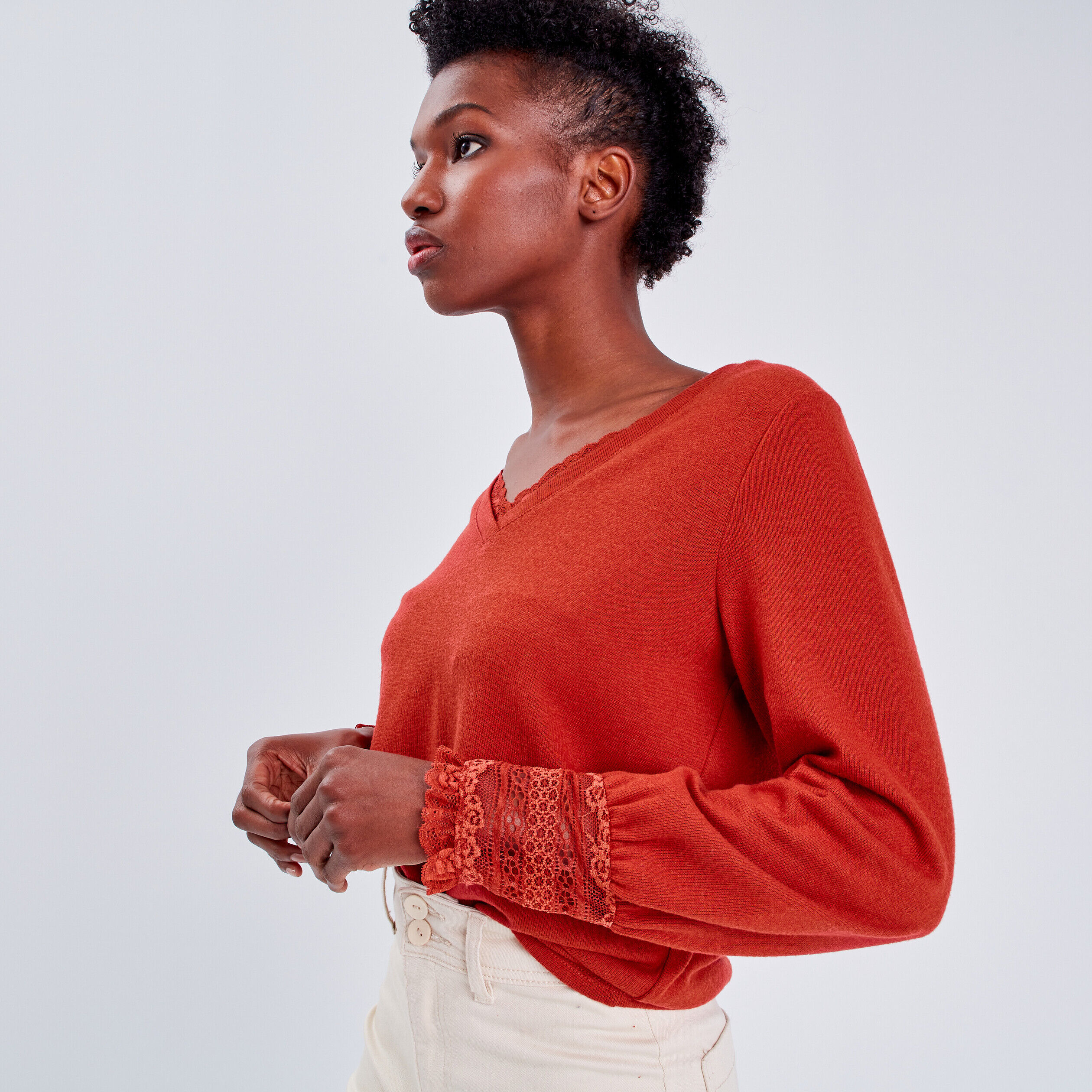 T-shirt manches longues orange foncé femme | Cache Cache