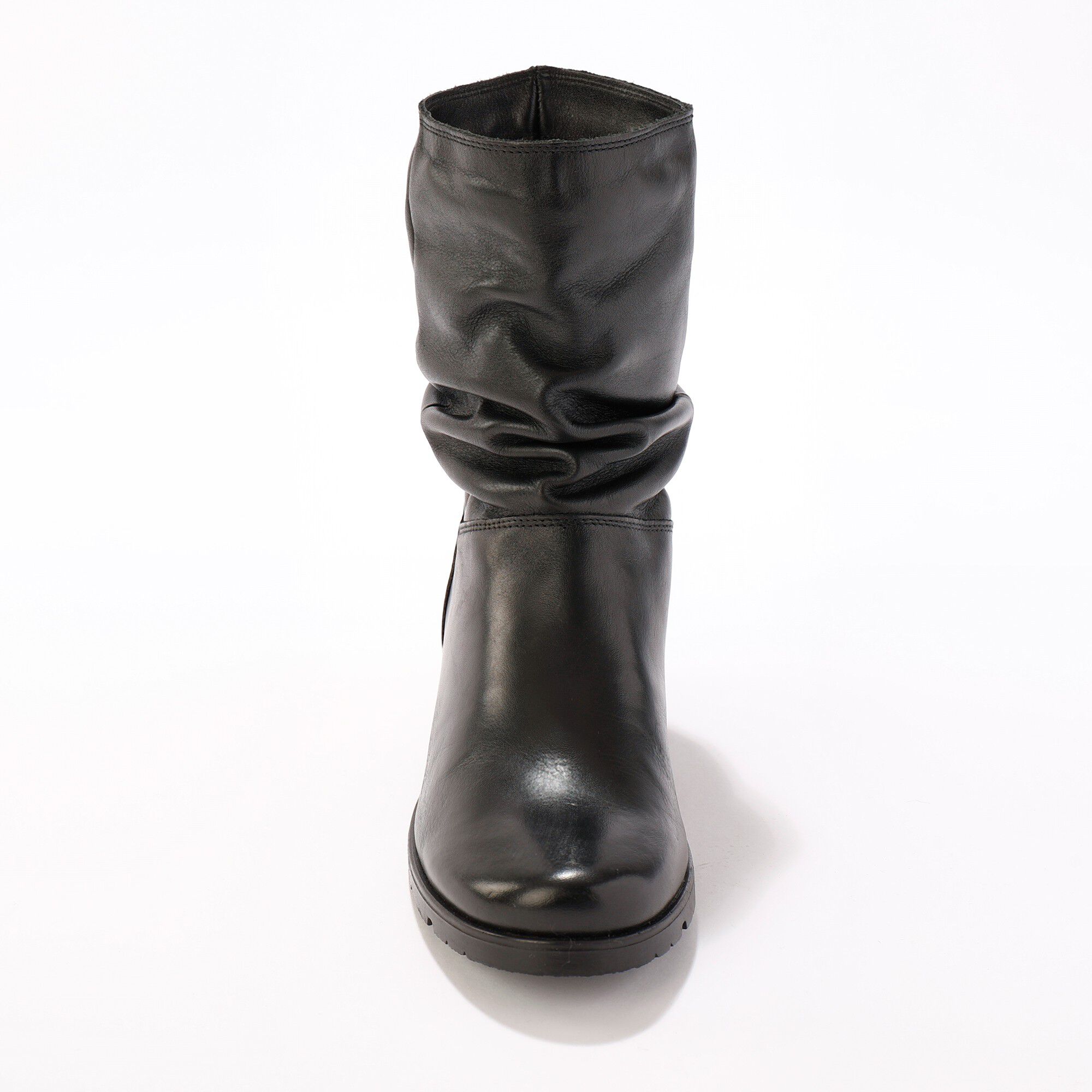 Bottes plissées mi-hautes en cuir avec semelle compensée invisible