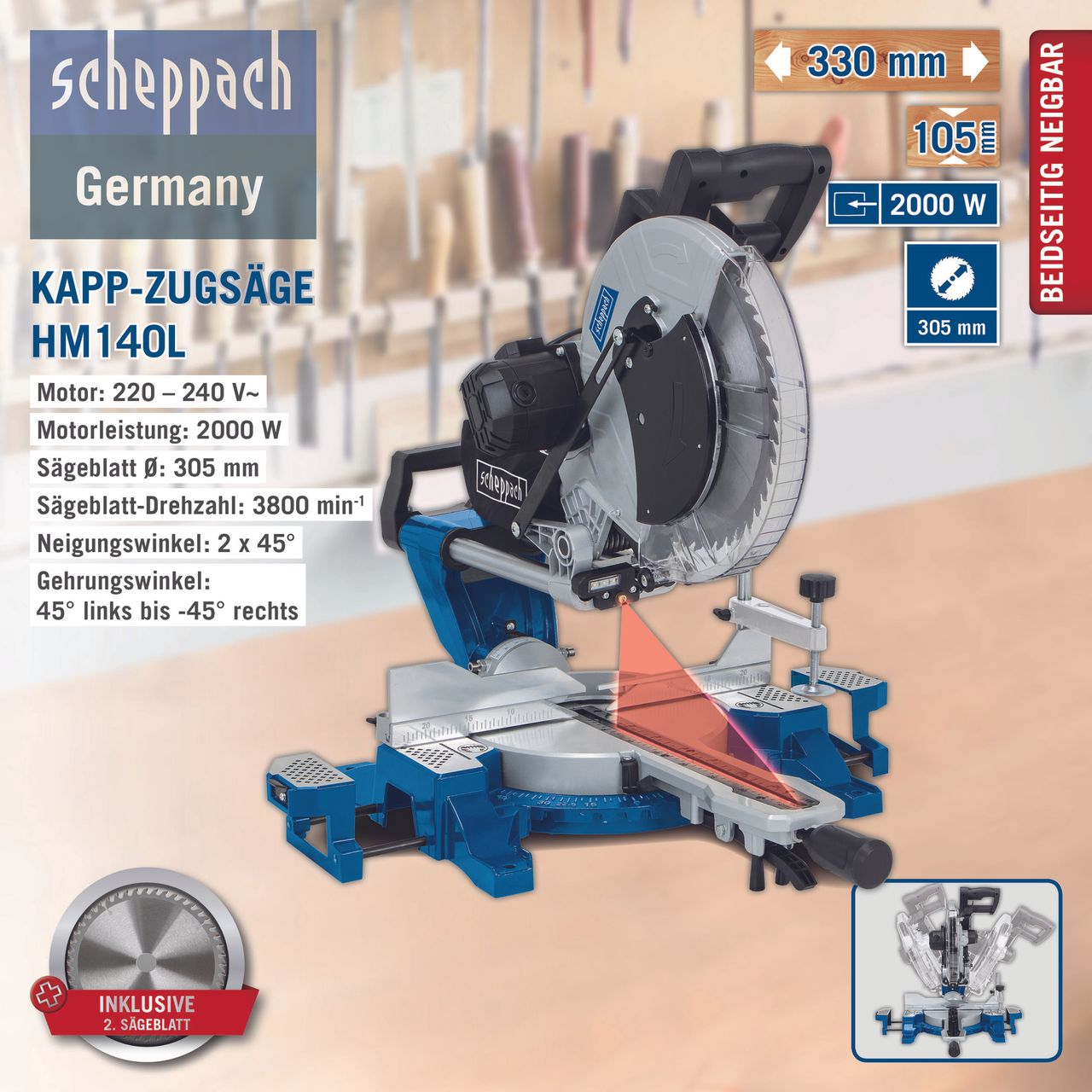 Scheppach Kapp-, Zug- und Gehrungssäge HM140L