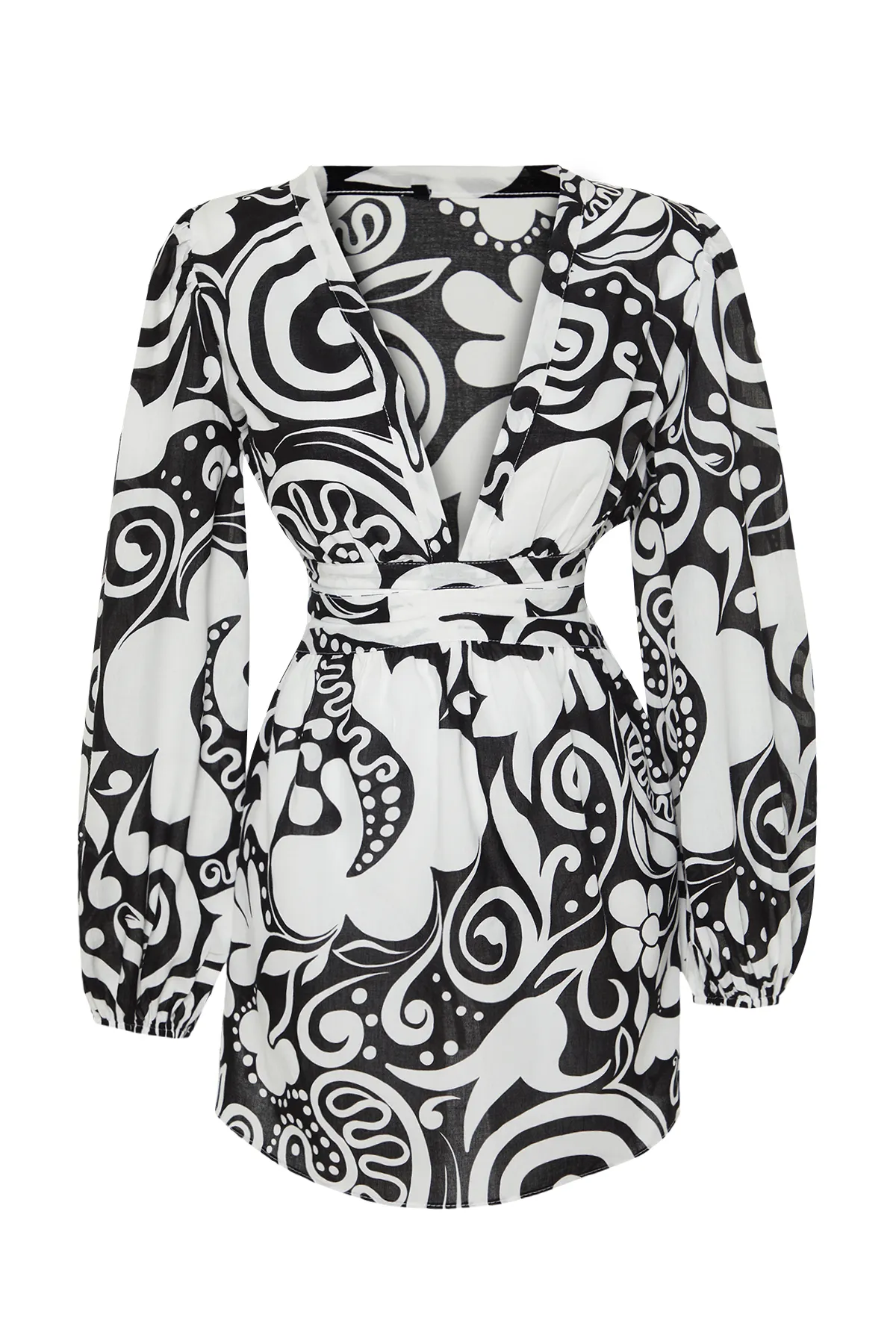 Trendyol Collection  Mini-Strandkleid mit Blumenmuster, gewebtem Cut-Out/Fenster TBESS23EL00140