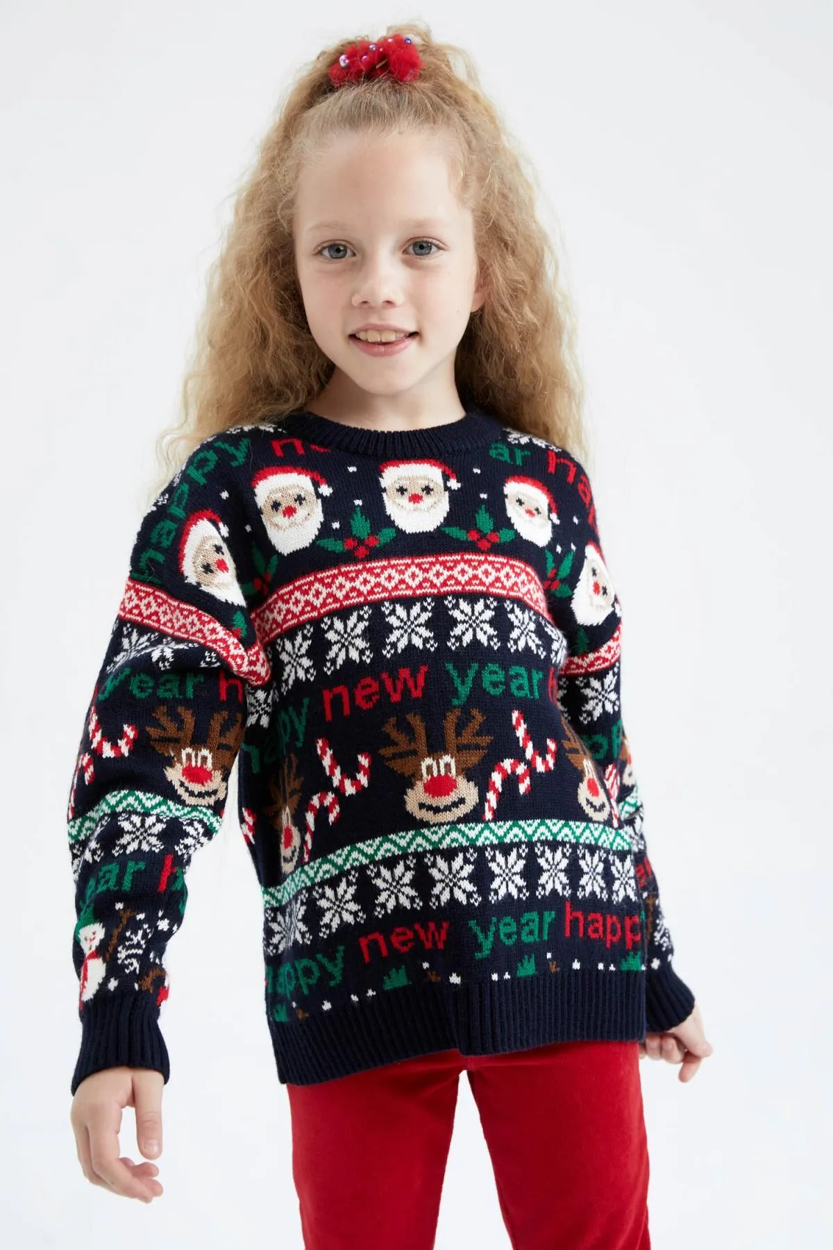 DeFacto  Mädchenpullover mit Rundhalsausschnitt und Neujahrsmotiv