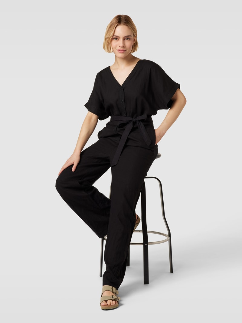 Jumpsuit mit Leinen-Anteil Modell 'Falakka' in schwarz