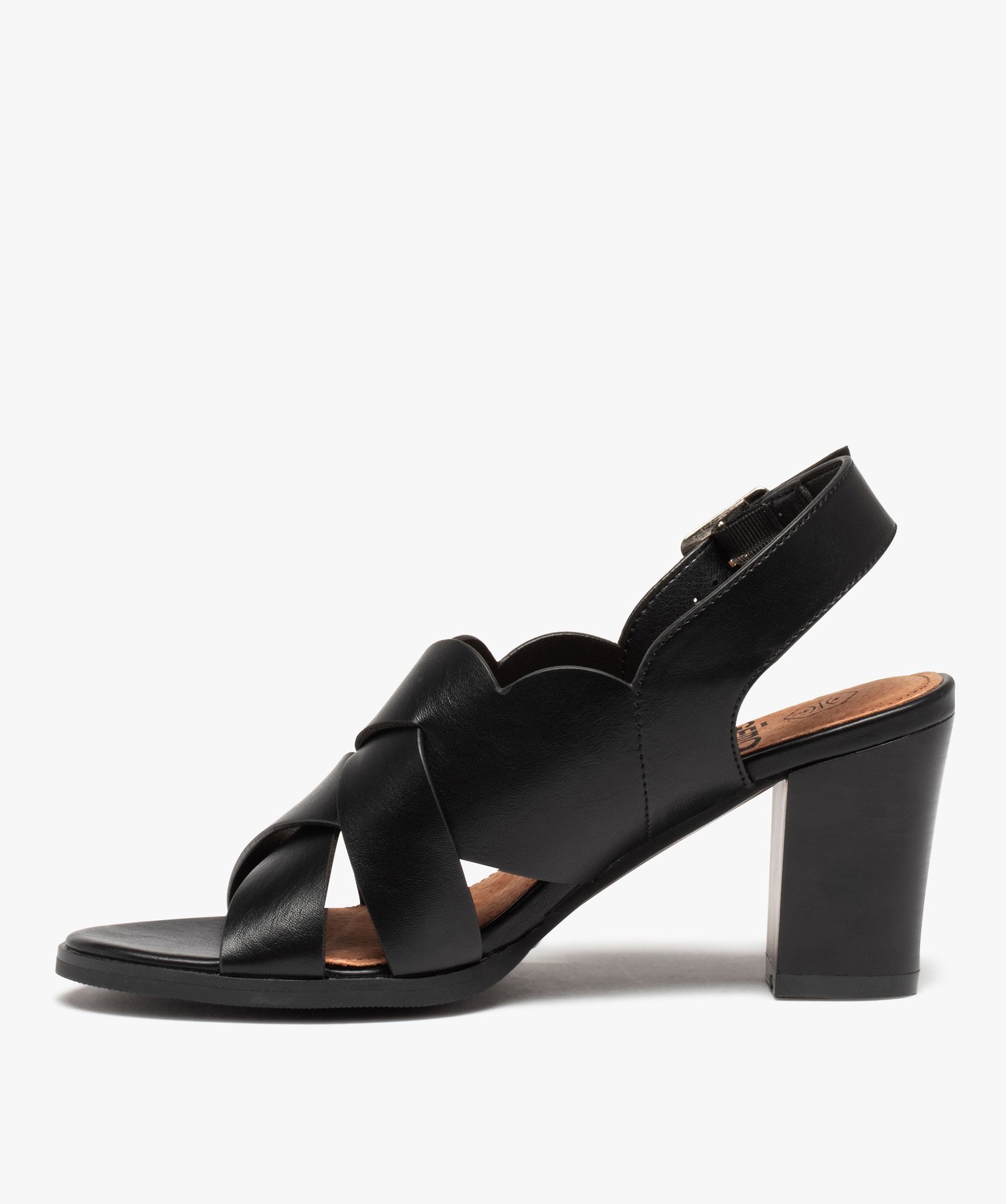 Sandales femme à talon dessus larges brides croisées noir | GEMO