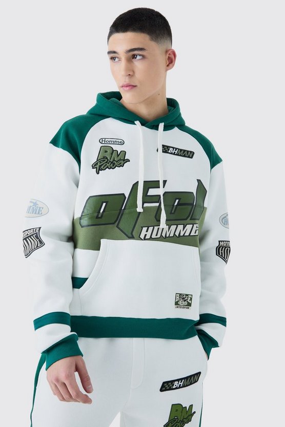 Kastiger Oversize Hoodie mit Moto-Applikation