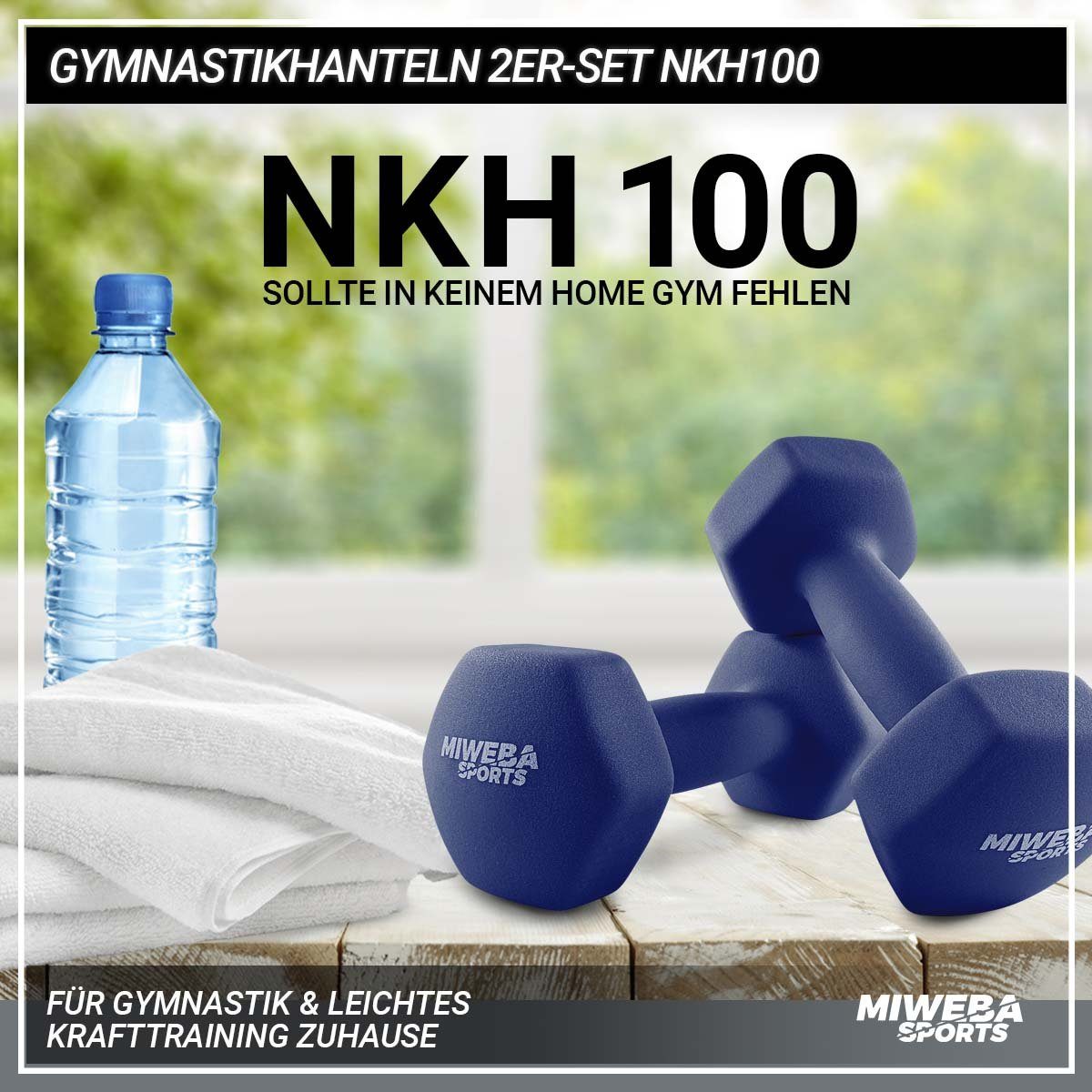 Miweba Sports Kurzhantel Gymnastikhanteln NKH100 - 9 Gewichtsklassen, (Anti-Rutsch-Oberfläche - Neopren - bodenschonend - Hexagon-Form - 8 Farben - Training - Krafttraining - Muskelaufbau - Fitness - Sport - Workout, 0,5 kg - 1 kg - 2 kg - 3 kg - 4 k
