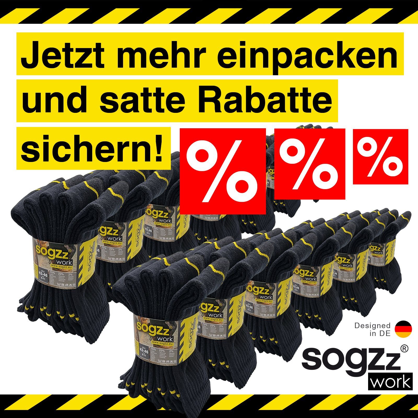 sogzz Arbeitssocken 5-60 Paar Socken Herren Schwarz 75% Baumwolle Work Arbeit Socken (Modell: Work Basic, 5-Paar)