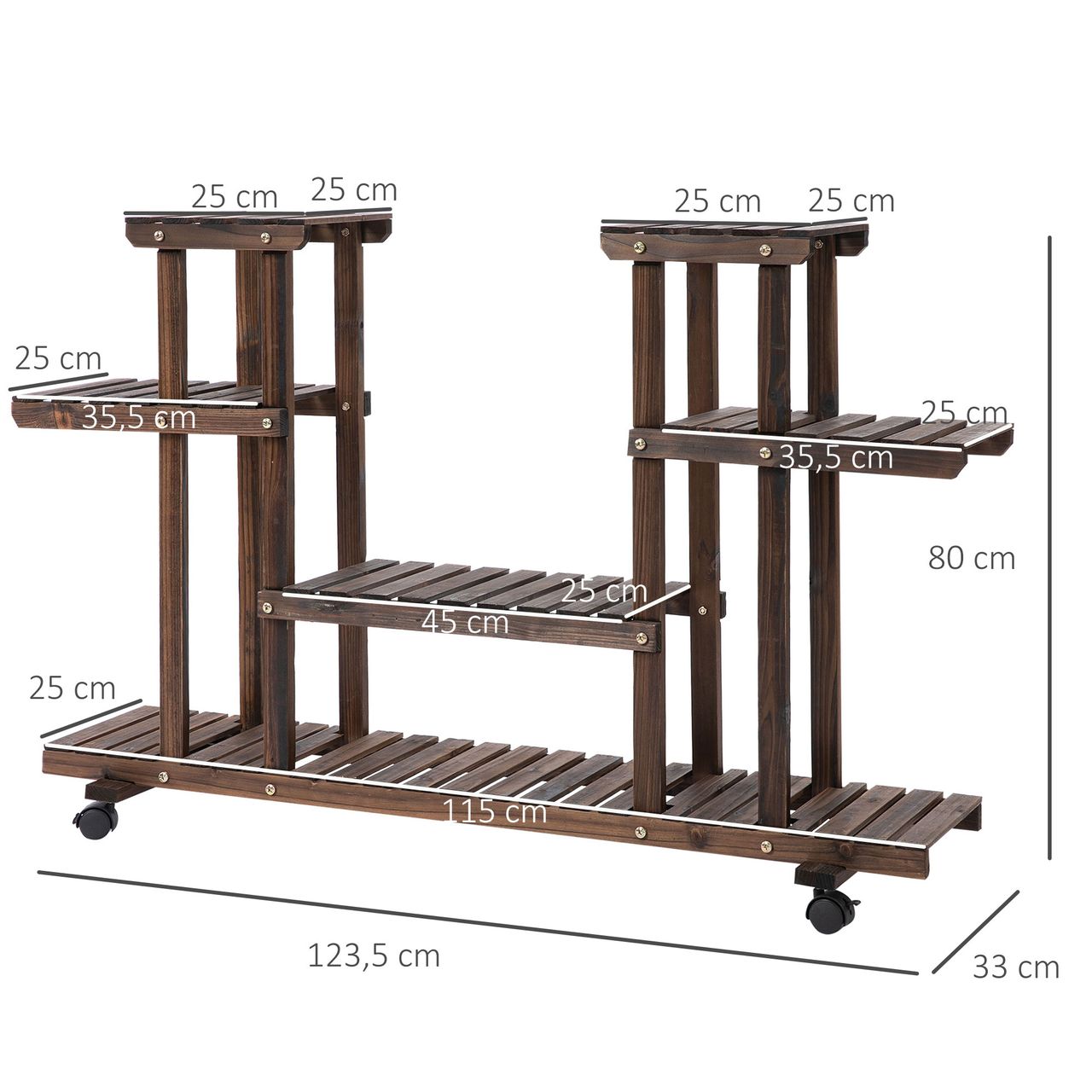 Outsunny Pflanzenregal Vierstufiges Blumenregal Verkohlt 123,5 x 33 x 80 cm