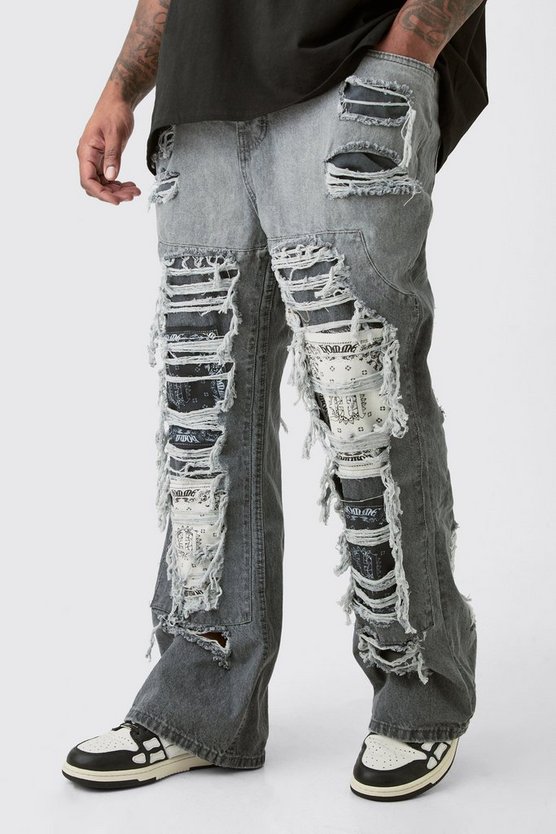 Plus Slim-Fit Schlagjeans mit Rissen