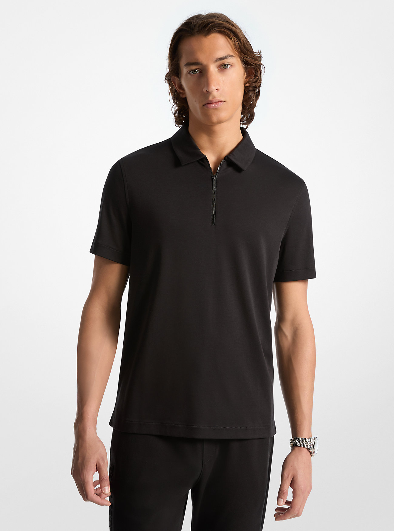 Cotton Half-Zip Polo Shirt - BLACK