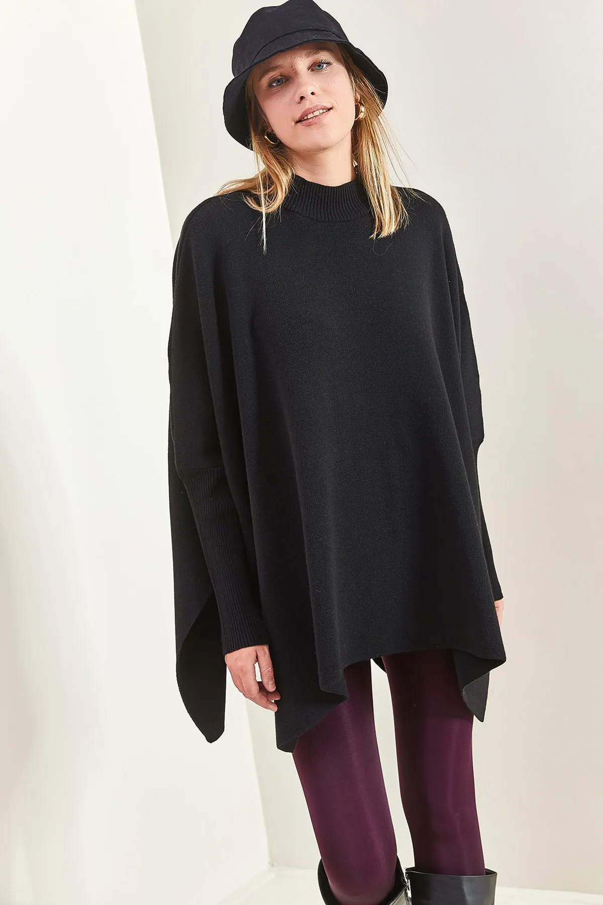 Bianco Lucci  Basic-Oversize-Poncho für Damen mit elastischen Ärmeln