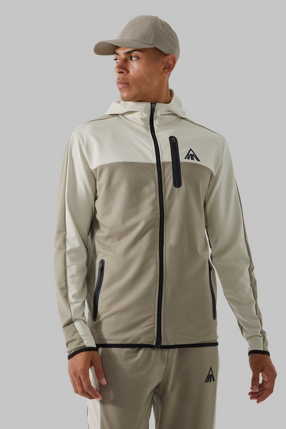 Man Active Colorblock Hoodie mit Trichterkragen und Reißverschluss
