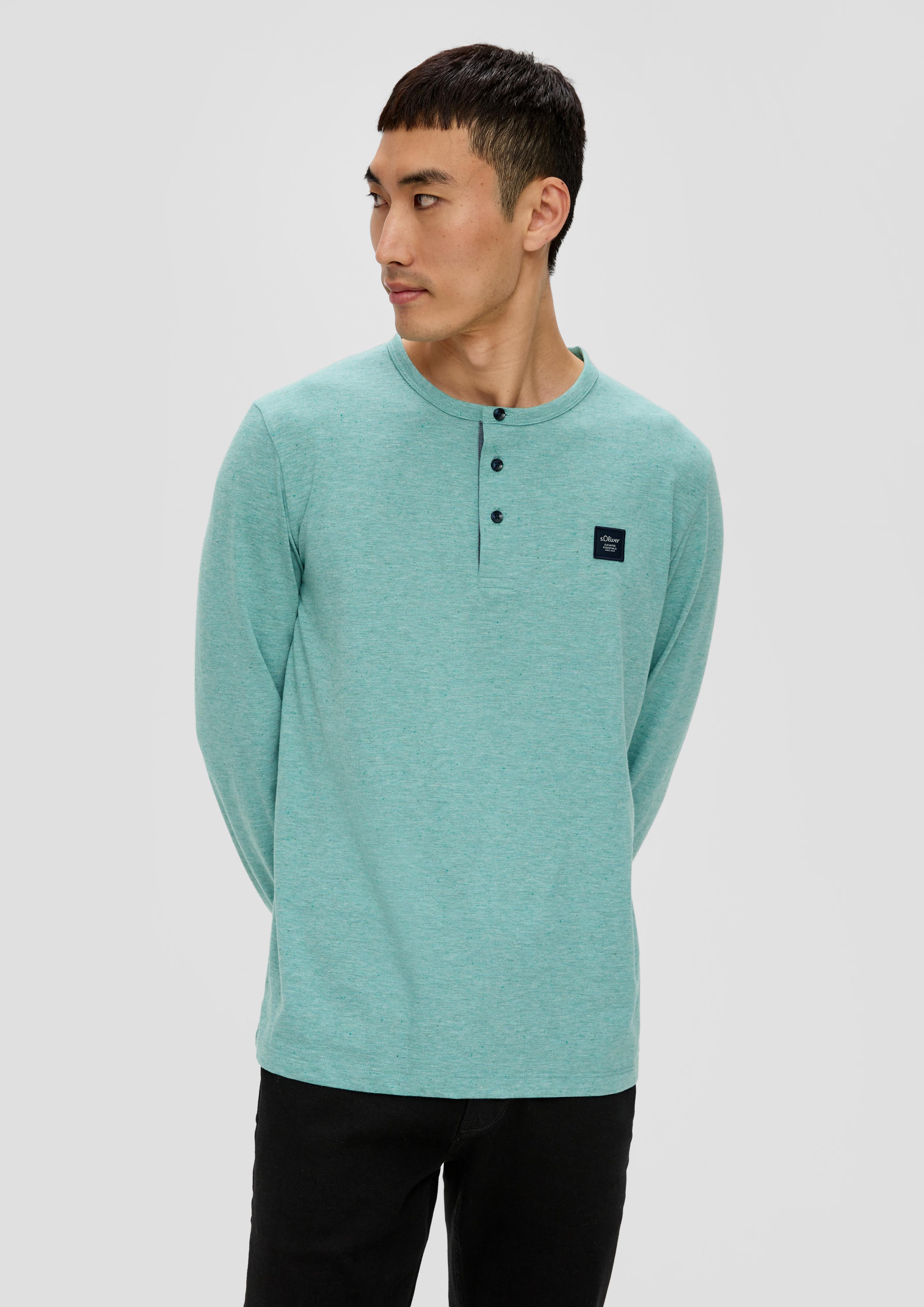 Meliertes Longsleeve mit Henleyausschnitt  2138648-65W2